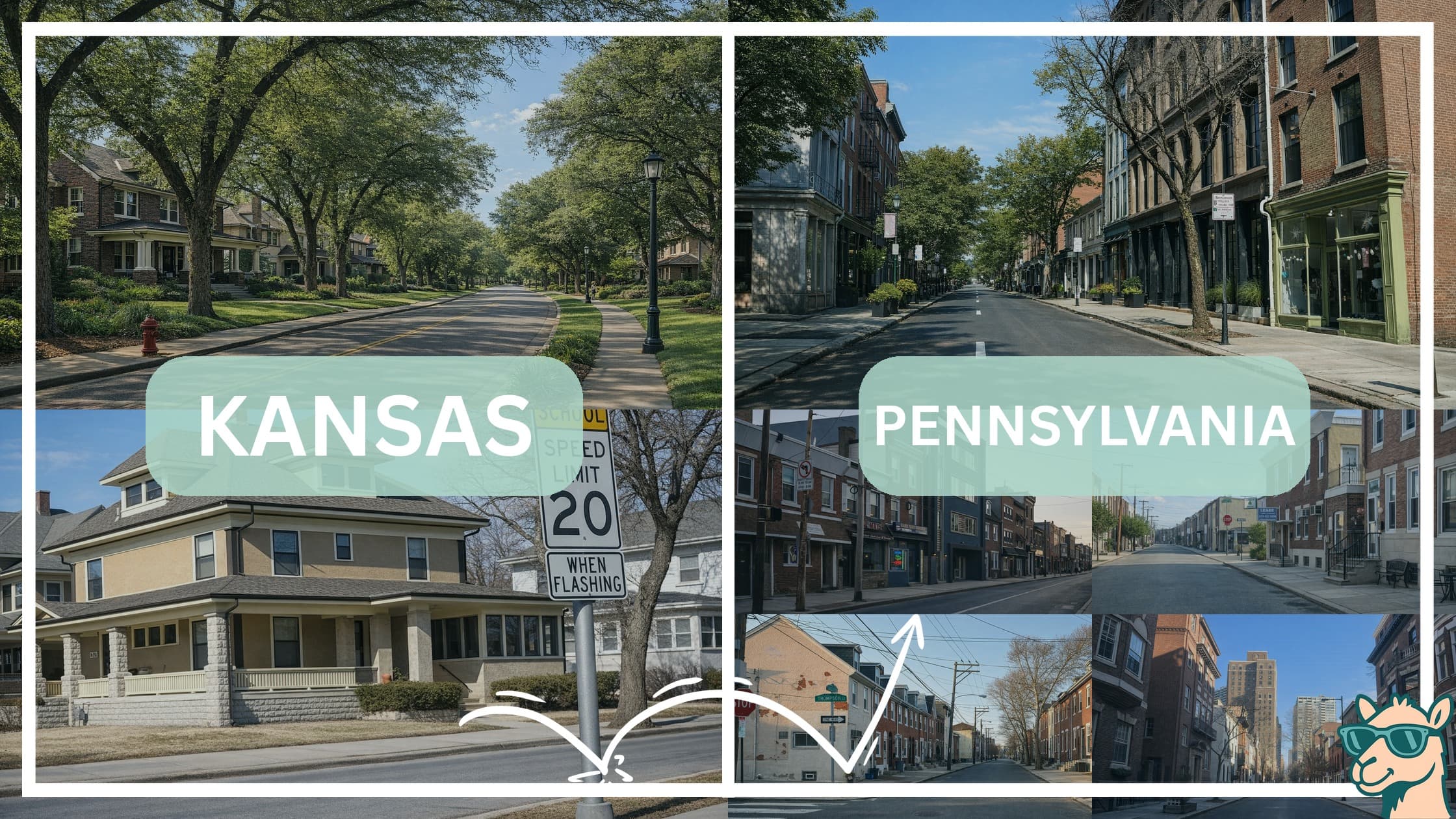 comparison of housing options and types between neighborhoods in Kansas and Pennsylvania