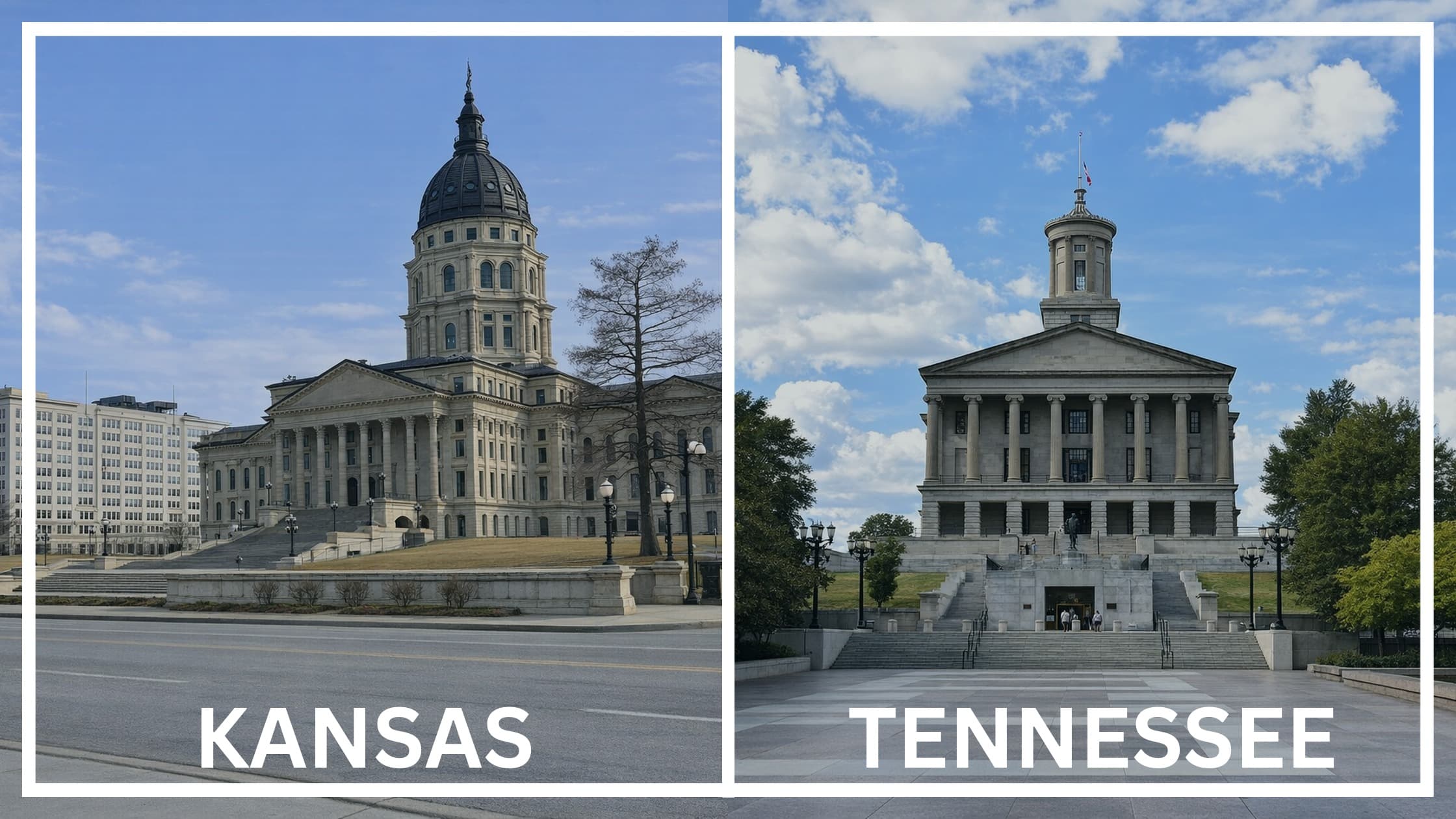 Comparing the state capitol buildings between Kansas and Tennessee.