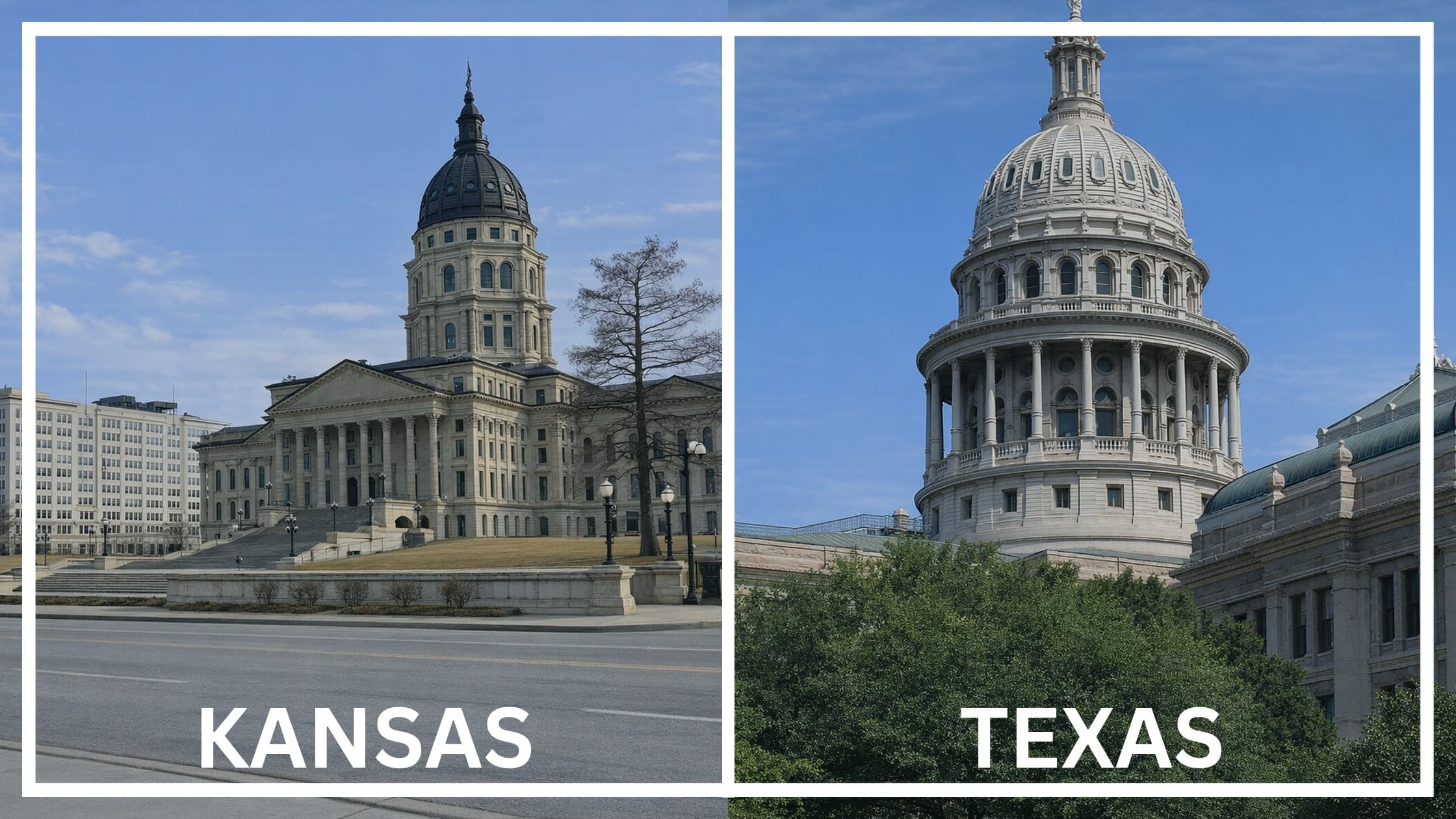 Comparing the state capitol buildings between Kansas and Texas.