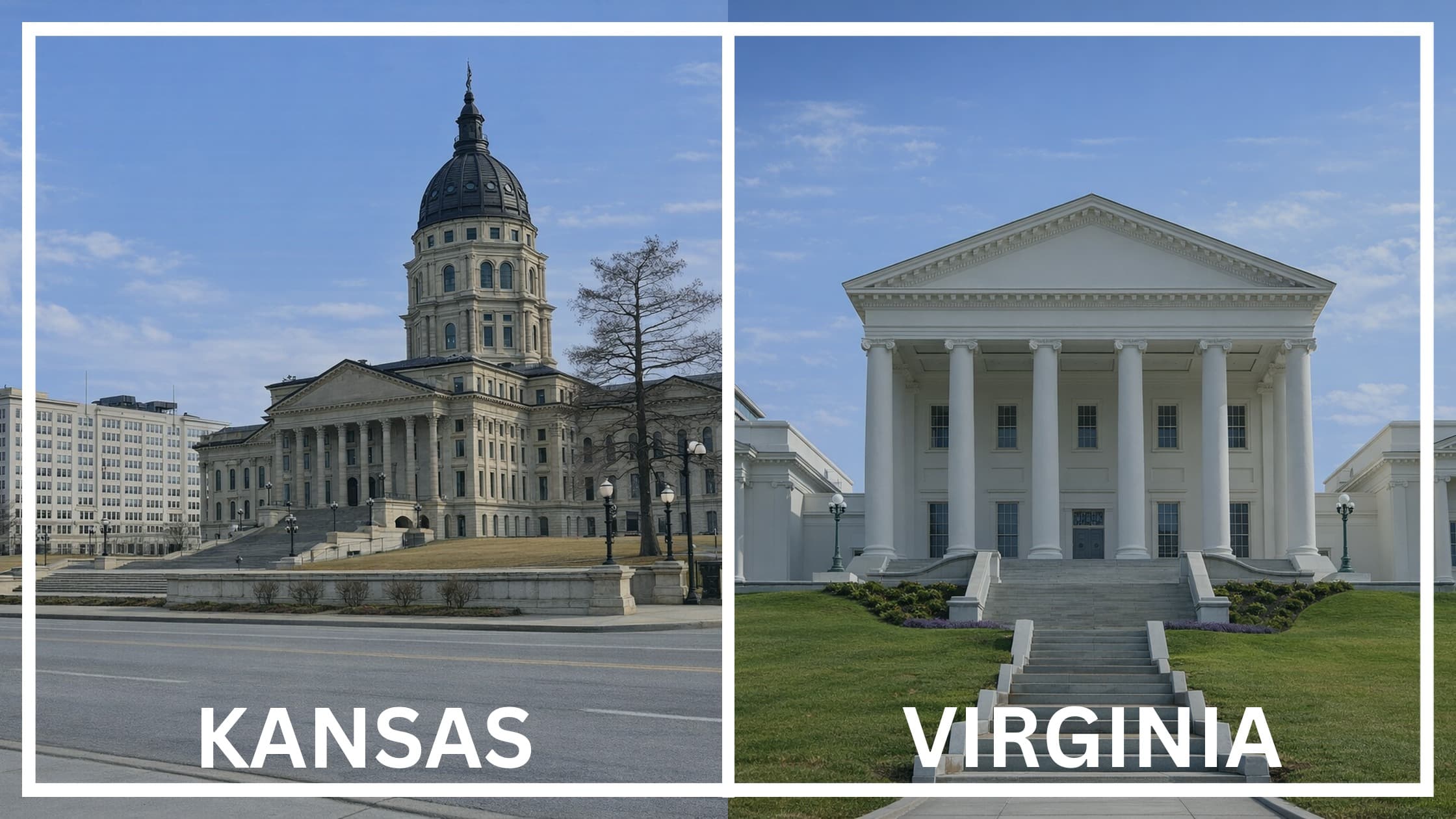 Comparing the state capitol buildings between Kansas and Virginia.