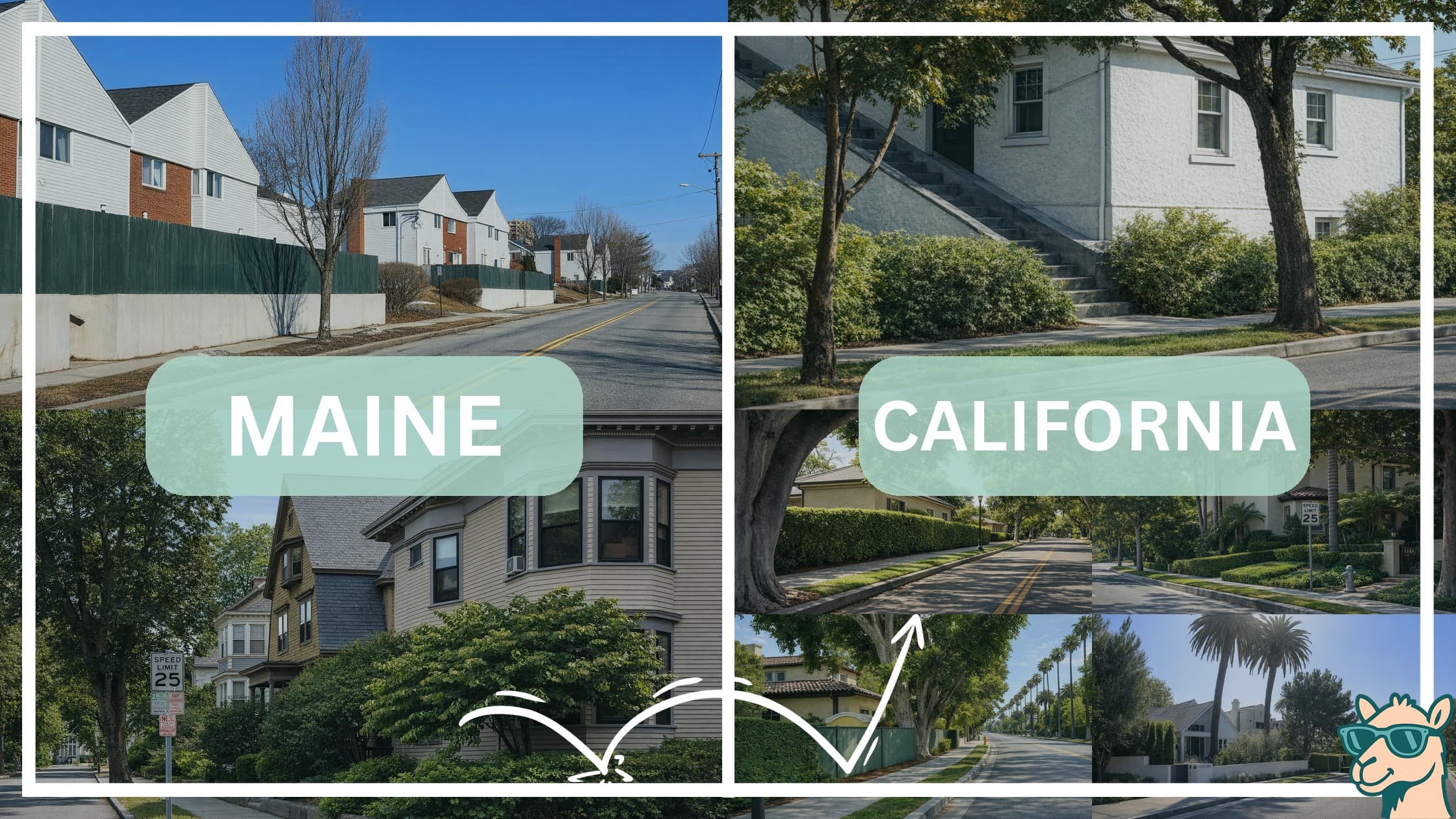 comparison of housing options and types between neighborhoods in Maine and California