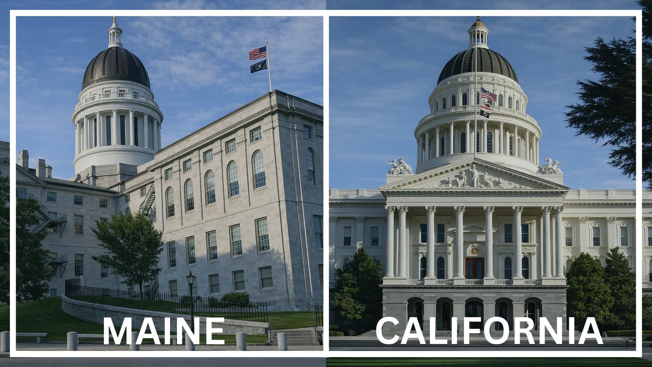Comparing the state capitol buildings between Maine and California.