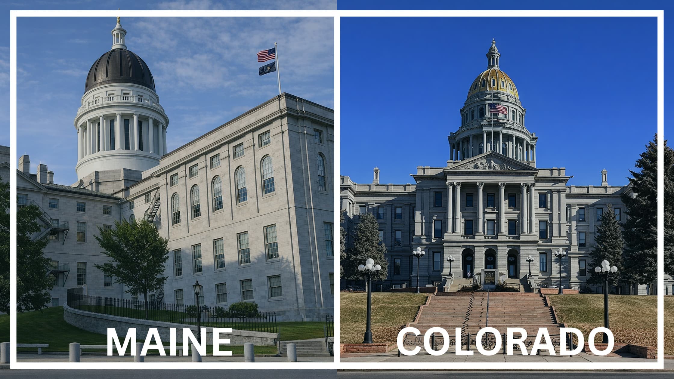 Comparing the state capitol buildings between Maine and Colorado.