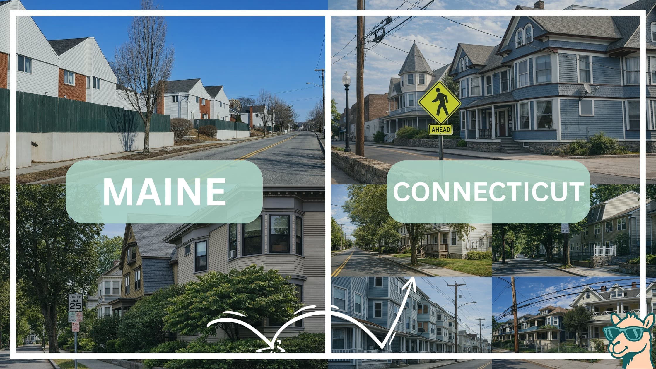 comparison of housing options and types between neighborhoods in Maine and Connecticut