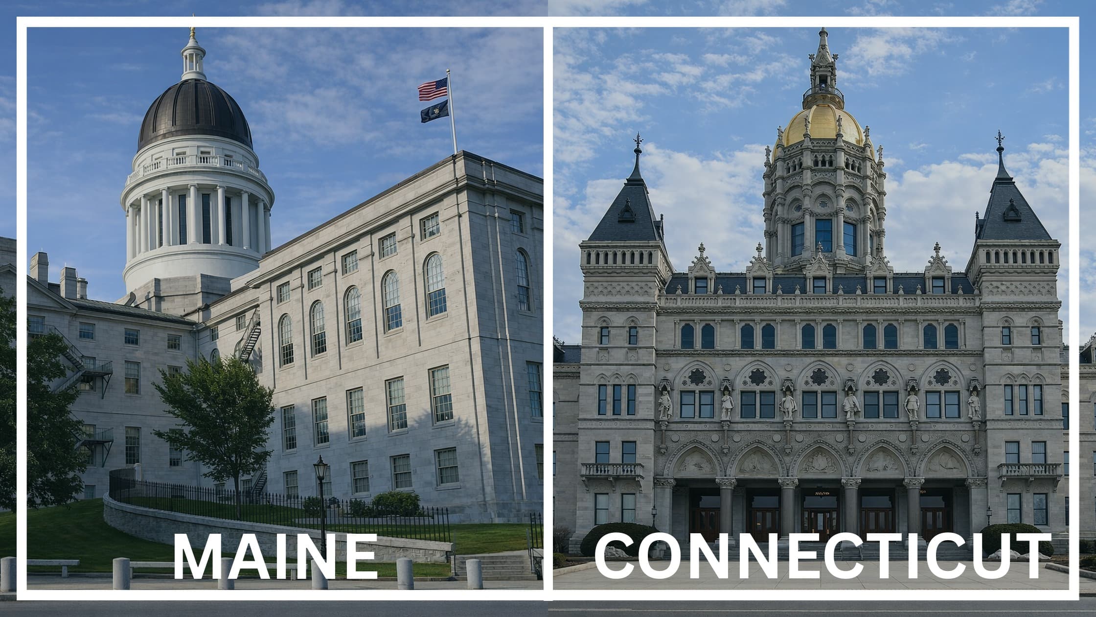 Comparing the state capitol buildings between Maine and Connecticut.