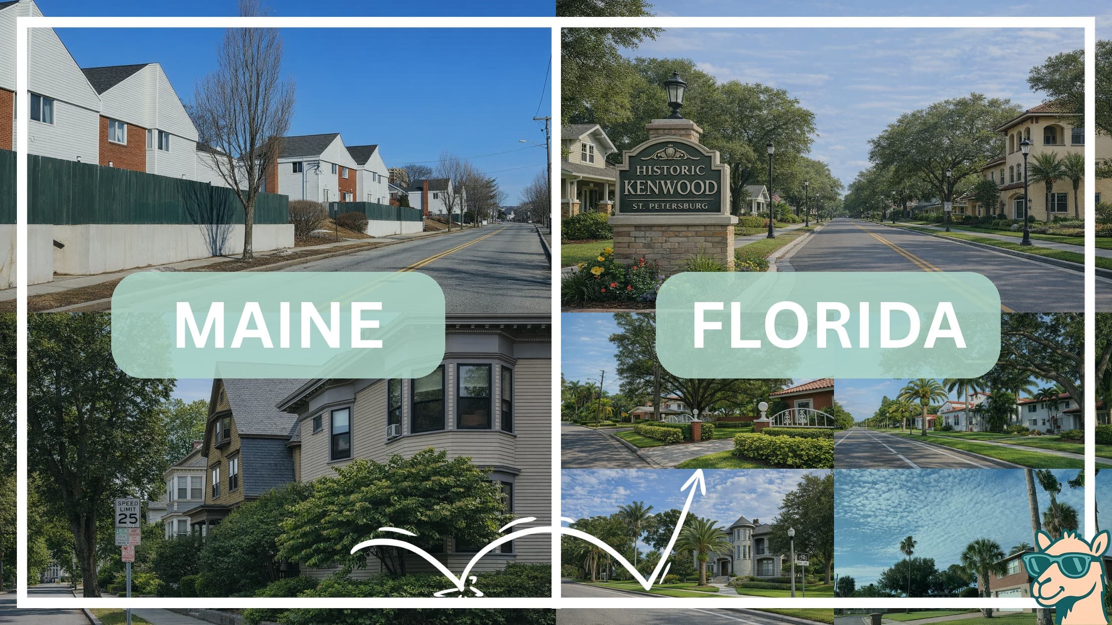 comparison of housing options and types between neighborhoods in Maine and Florida