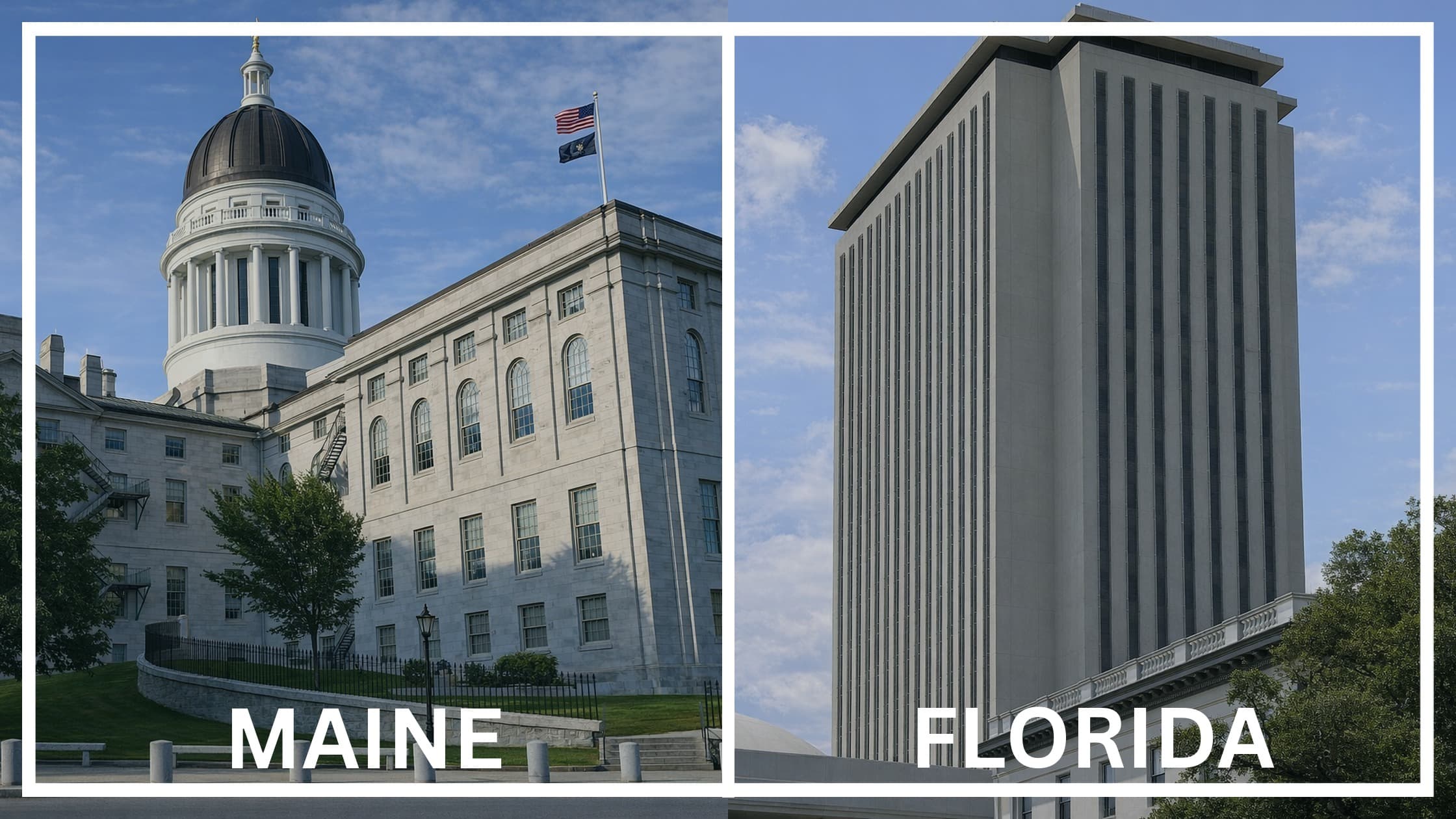 Comparing the state capitol buildings between Maine and Florida.