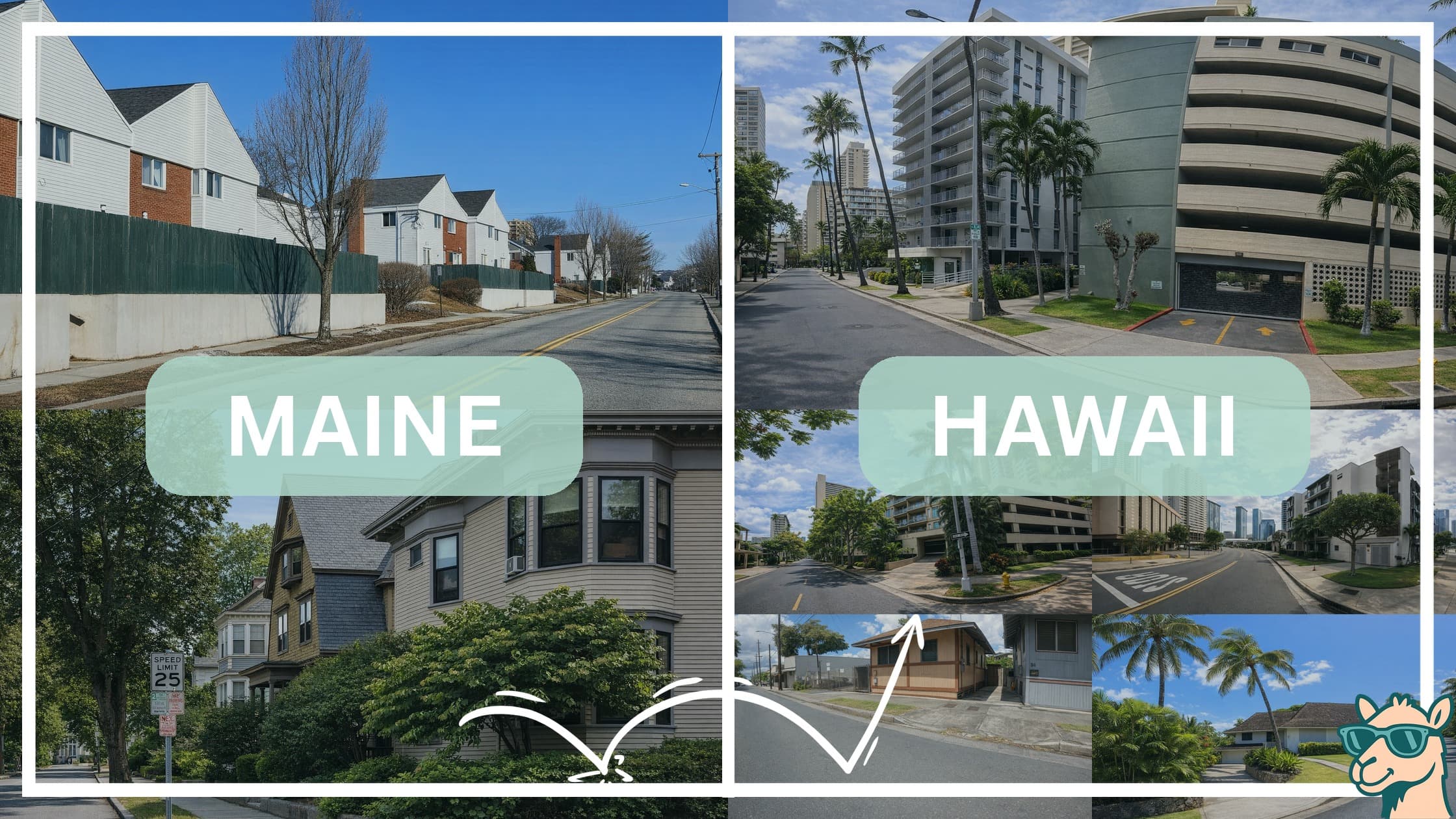 comparison of housing options and types between neighborhoods in Maine and Hawaii