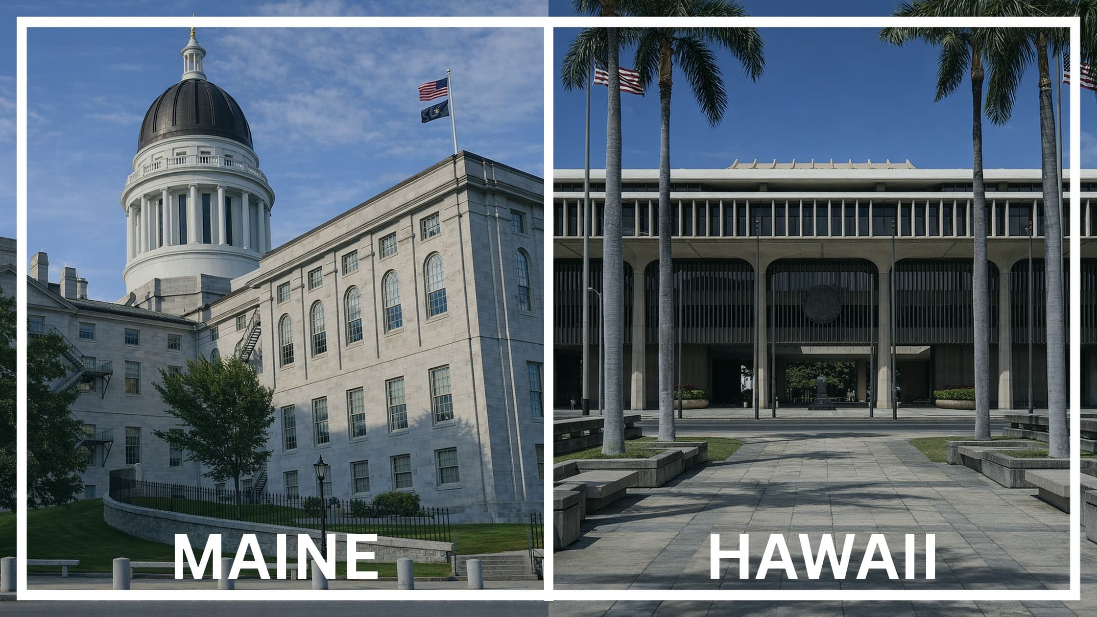 Comparing the state capitol buildings between Maine and Hawaii.
