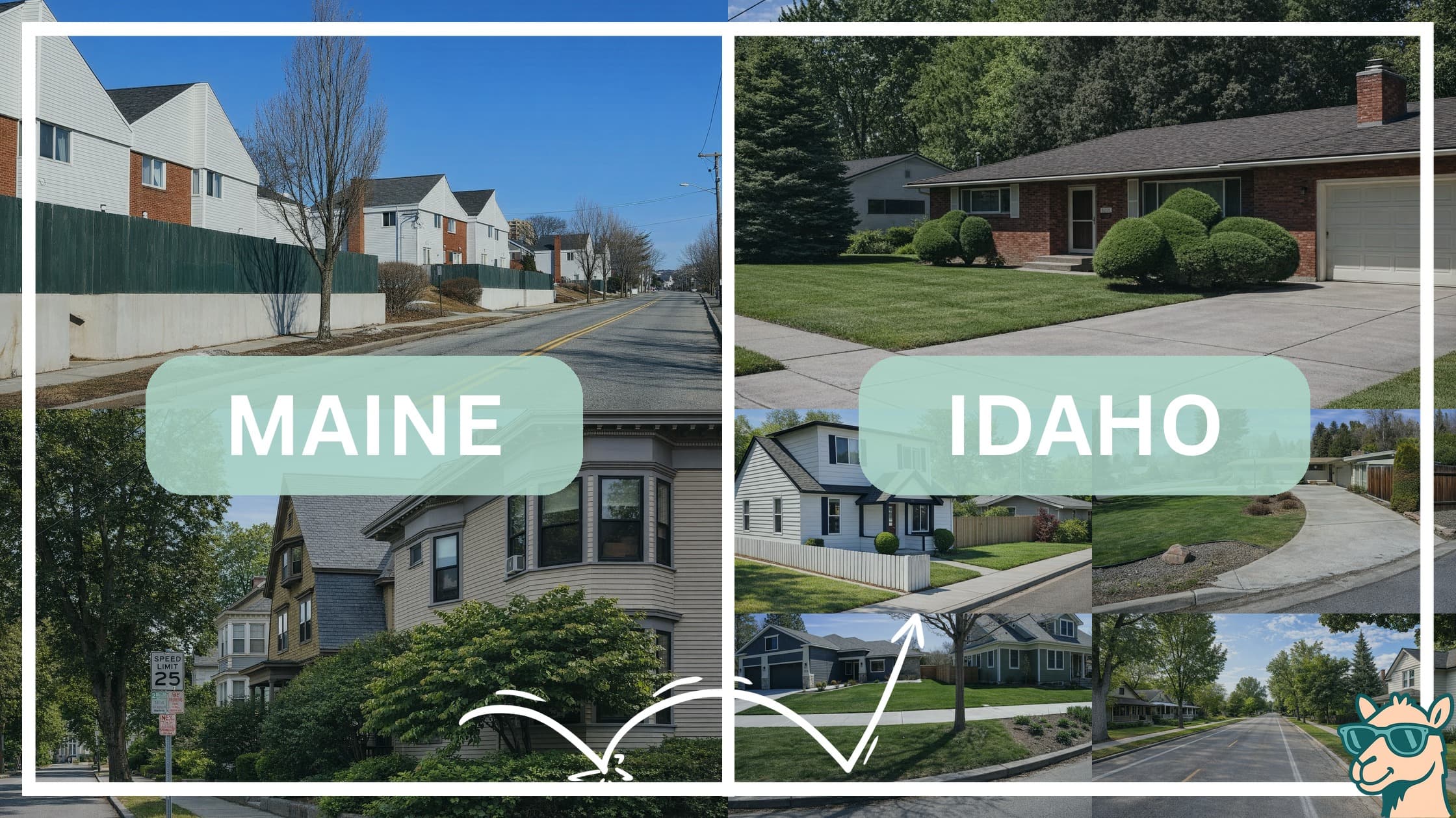 comparison of housing options and types between neighborhoods in Maine and Idaho
