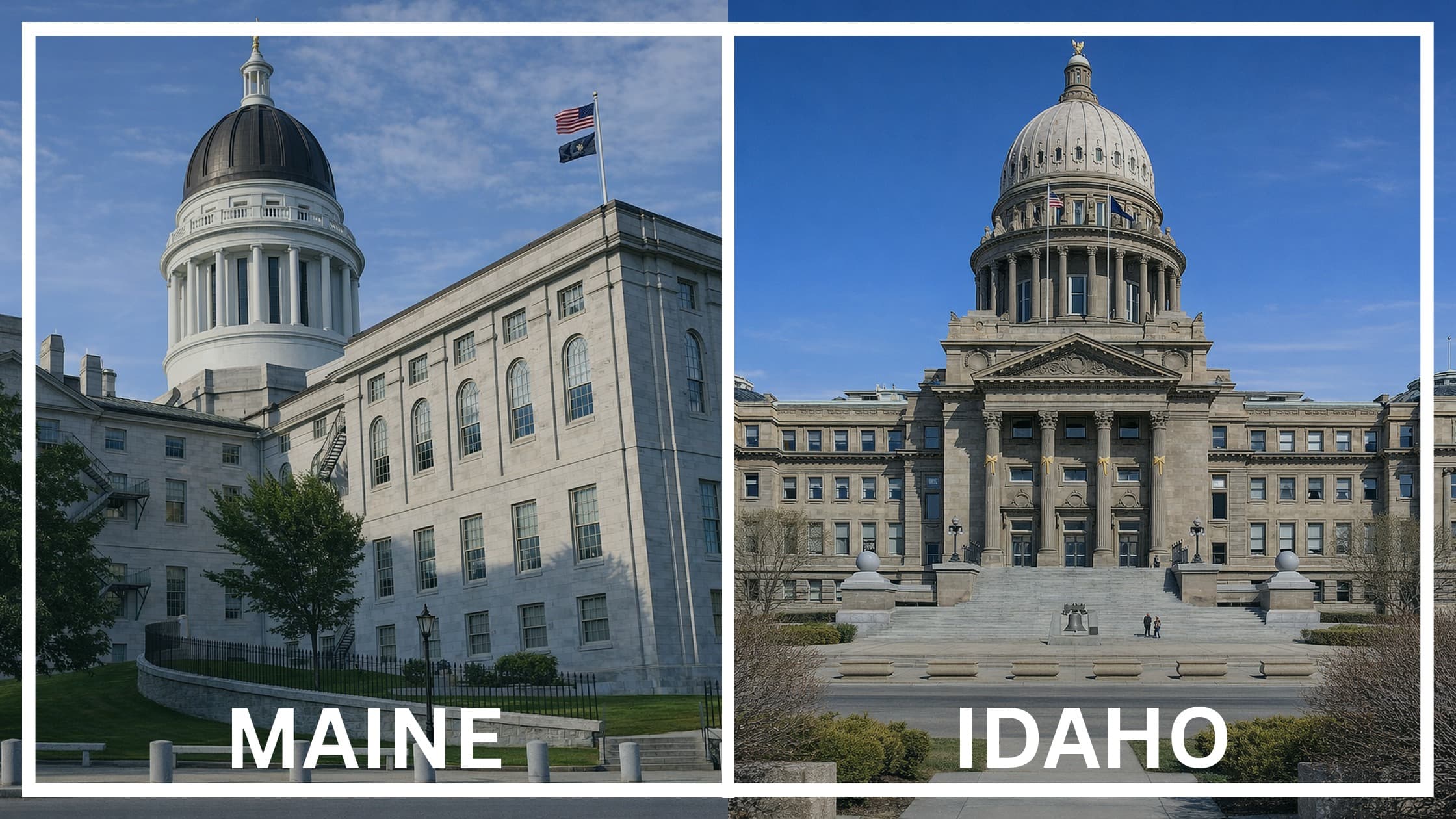 Comparing the state capitol buildings between Maine and Idaho.