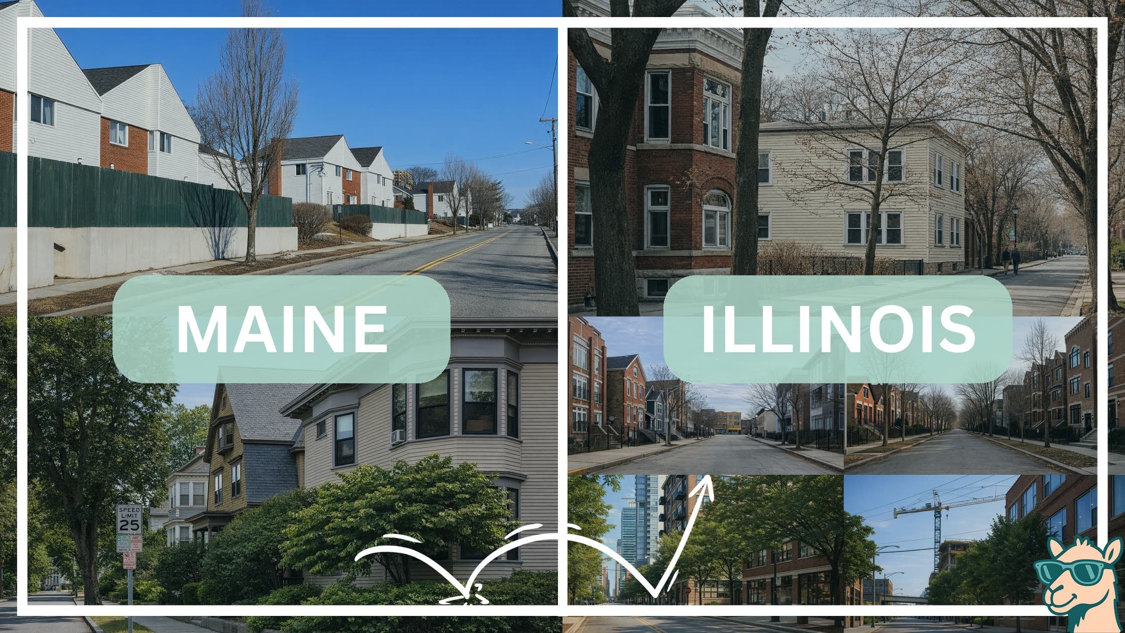 comparison of housing options and types between neighborhoods in Maine and Illinois