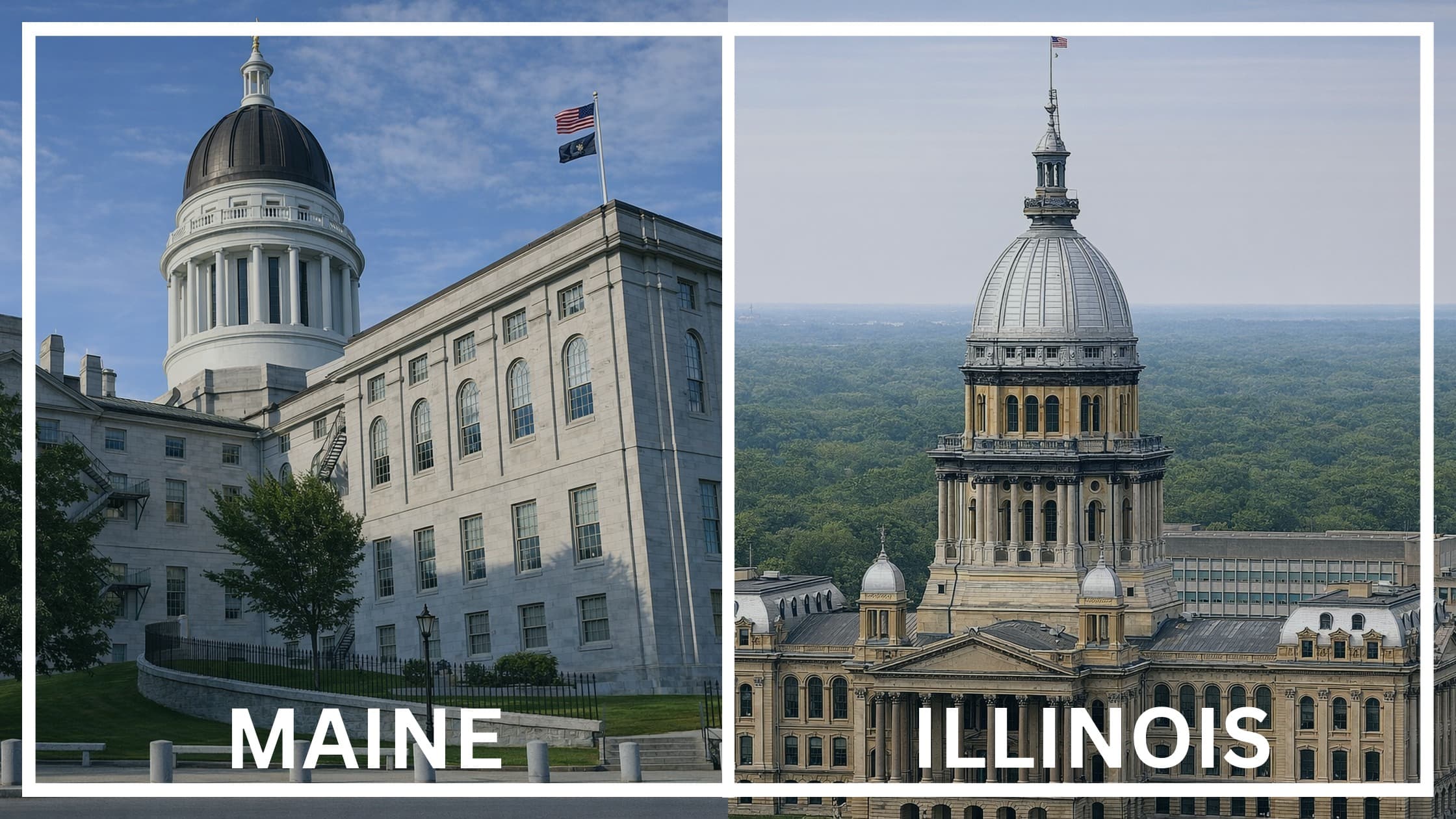 Comparing the state capitol buildings between Maine and Illinois.