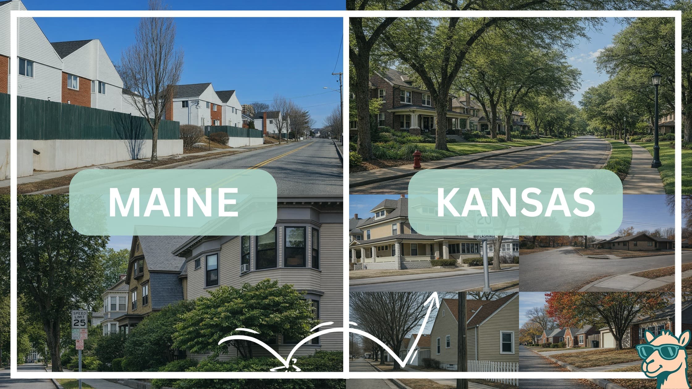 comparison of housing options and types between neighborhoods in Maine and Kansas