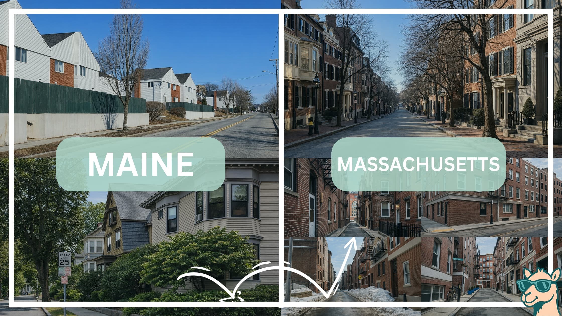comparison of housing options and types between neighborhoods in Maine and Massachusetts