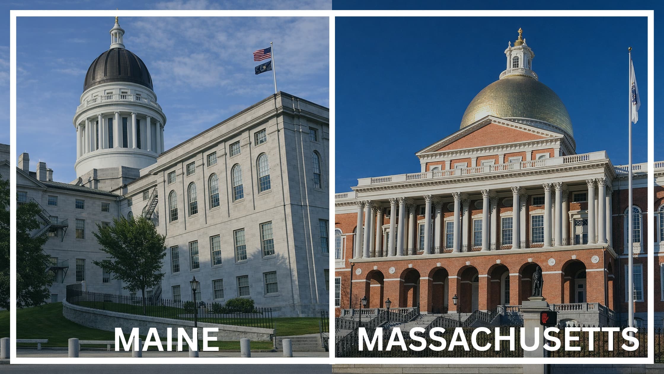 Comparing the state capitol buildings between Maine and Massachusetts.