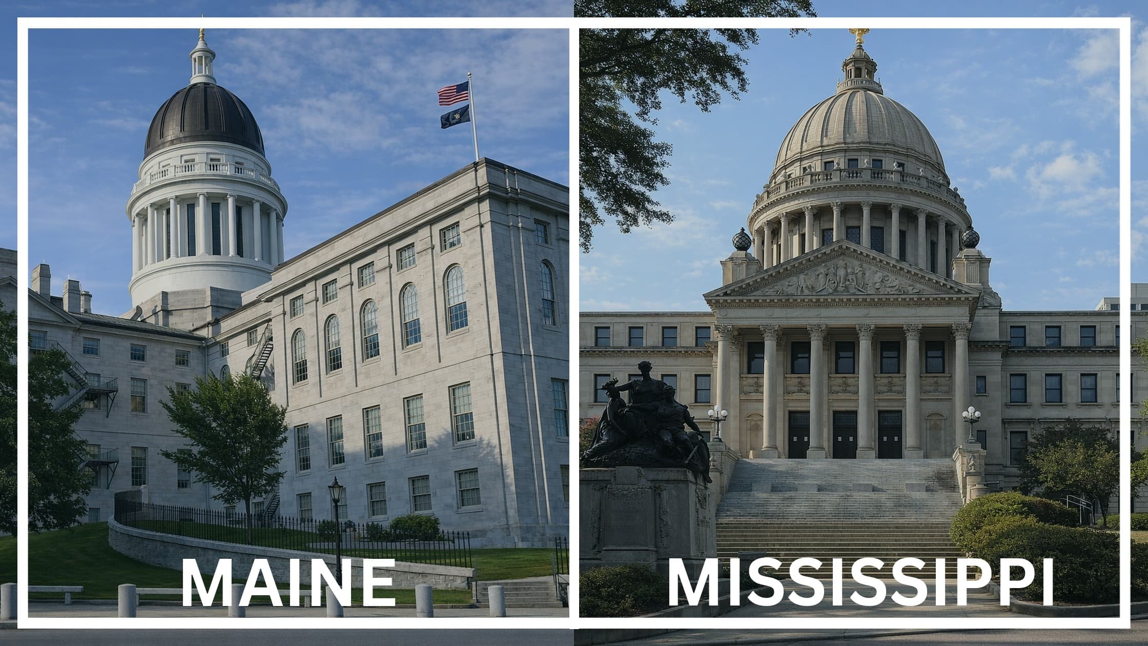 Comparing the state capitol buildings between Maine and Mississippi.