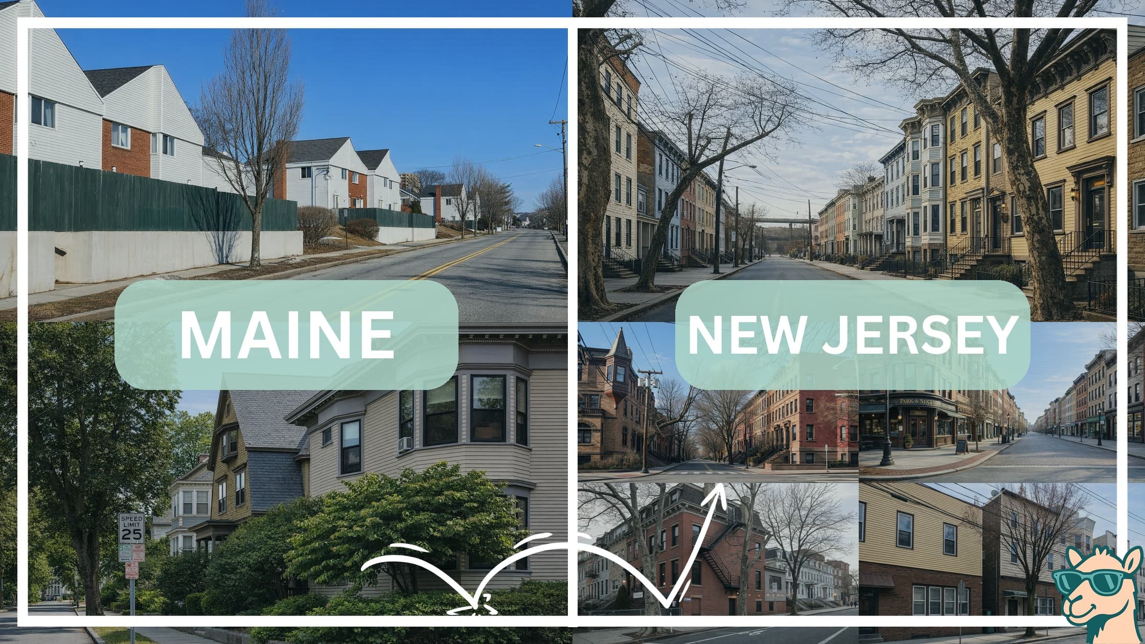 comparison of housing options and types between neighborhoods in Maine and New Jersey