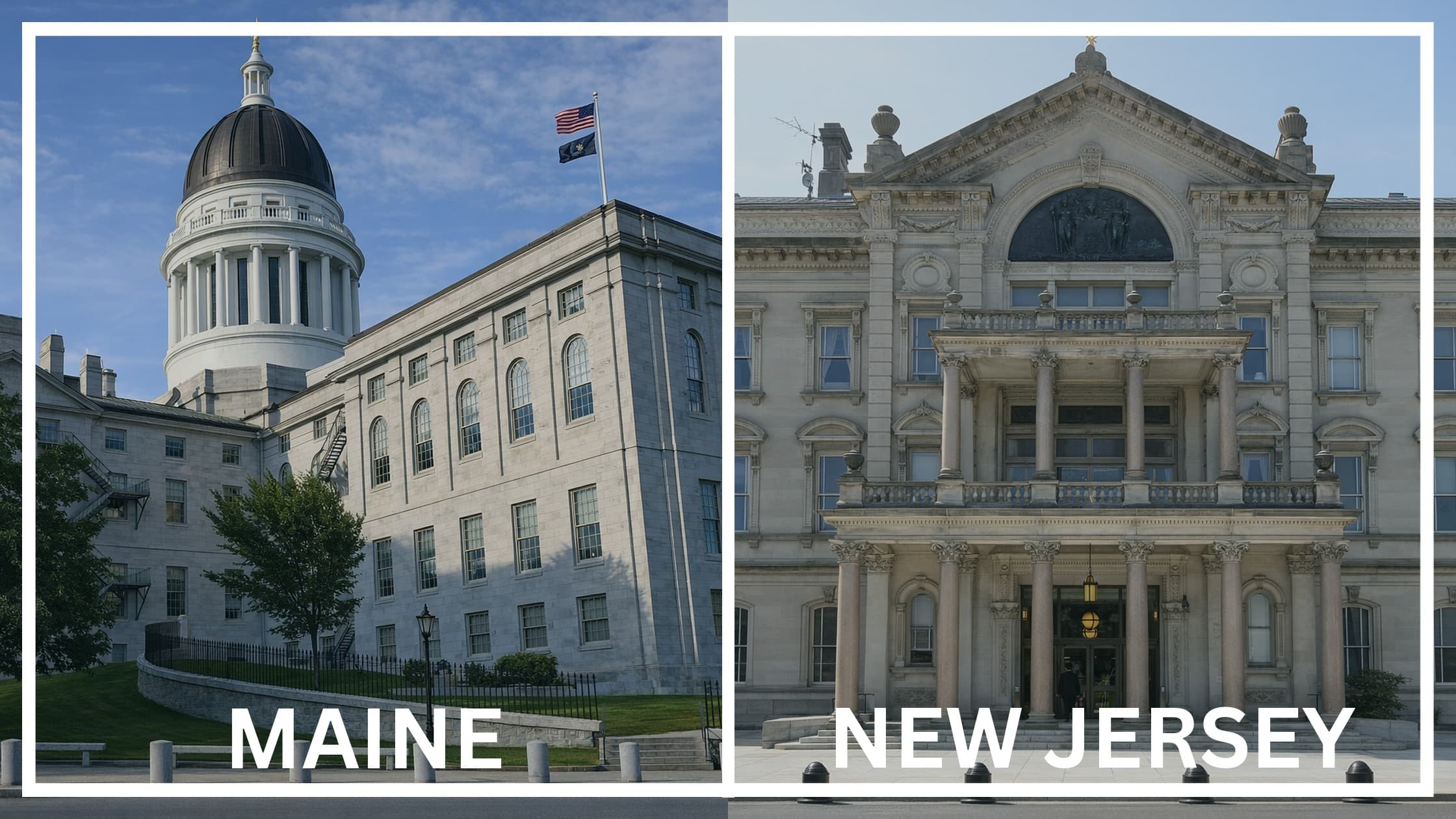 Comparing the state capitol buildings between Maine and New Jersey.