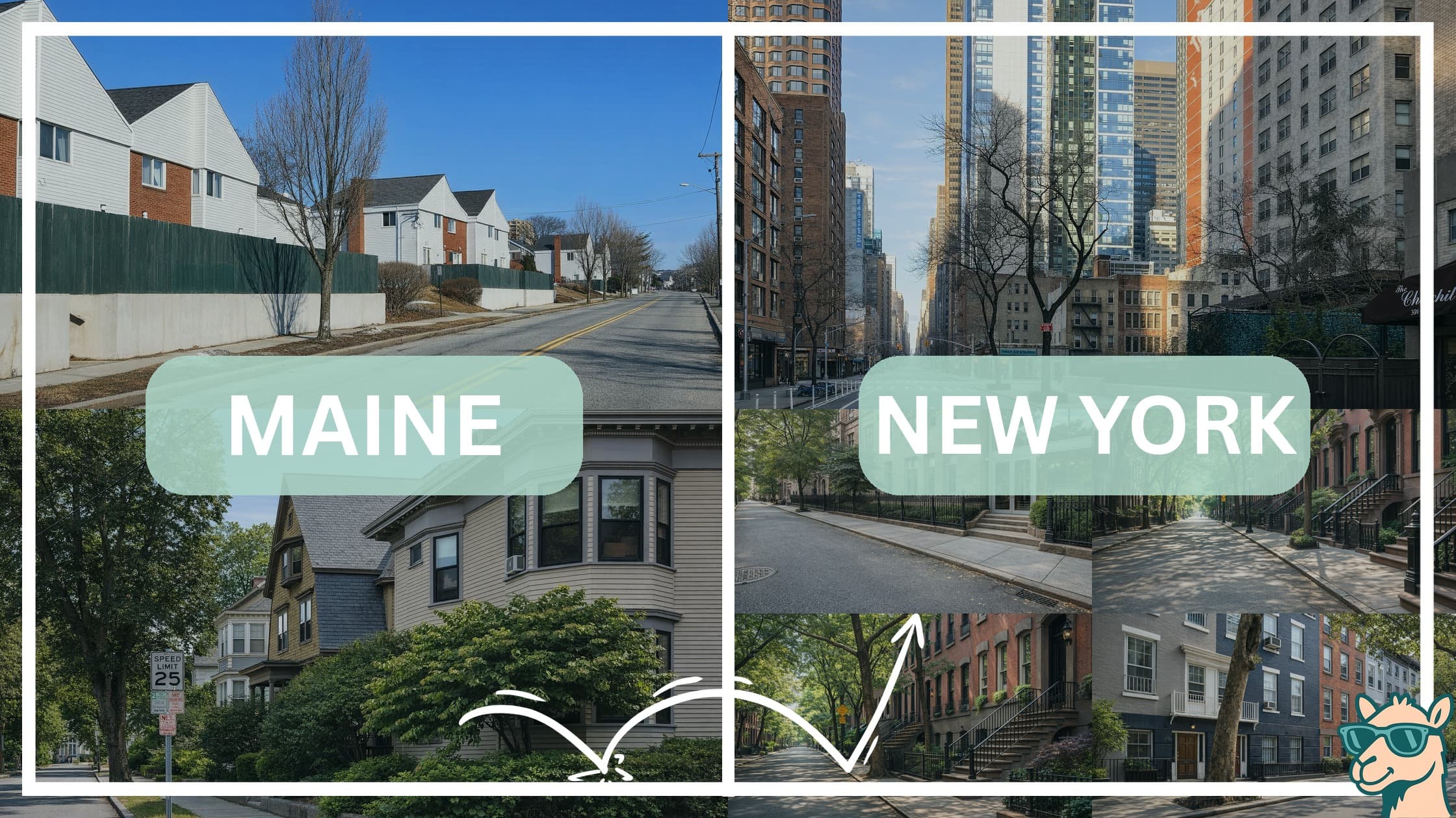 comparison of housing options and types between neighborhoods in Maine and New York