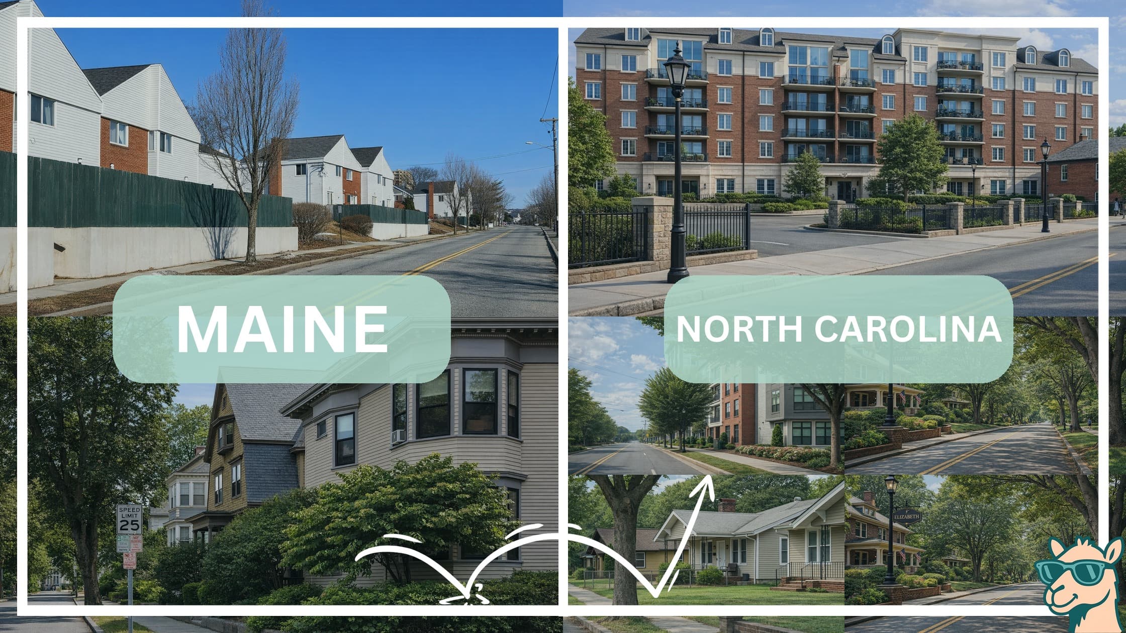 comparison of housing options and types between neighborhoods in Maine and North Carolina
