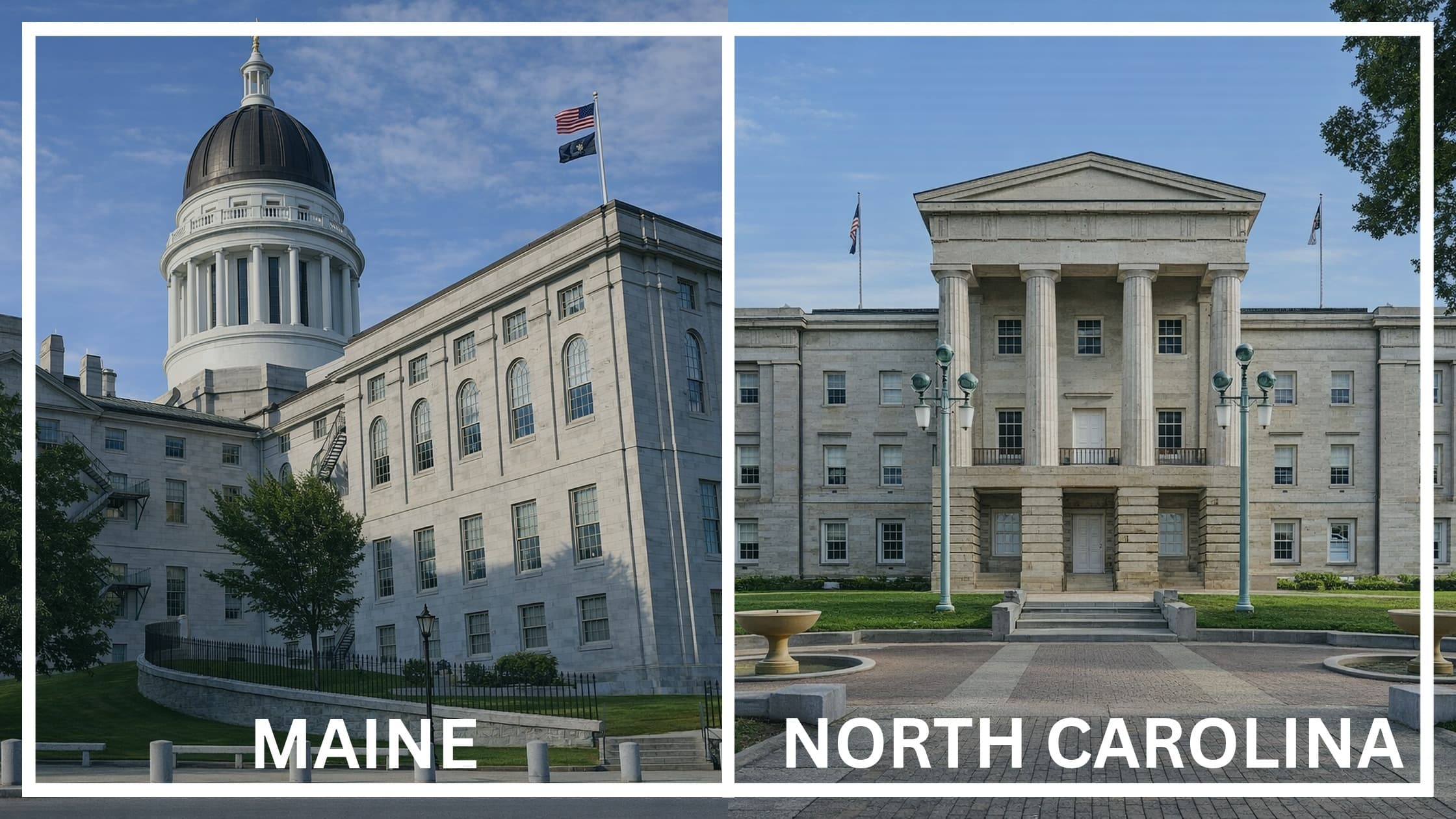 Comparing the state capitol buildings between Maine and North Carolina.