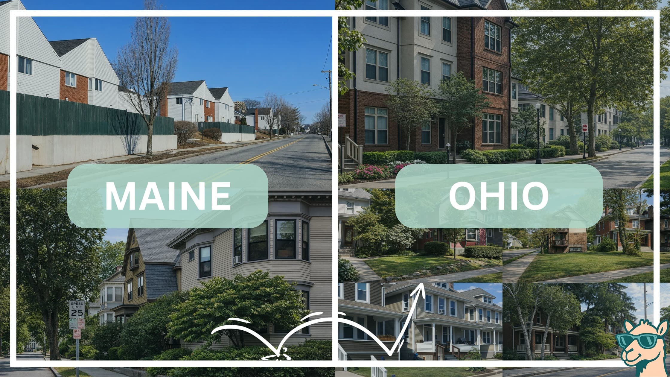 comparison of housing options and types between neighborhoods in Maine and Ohio
