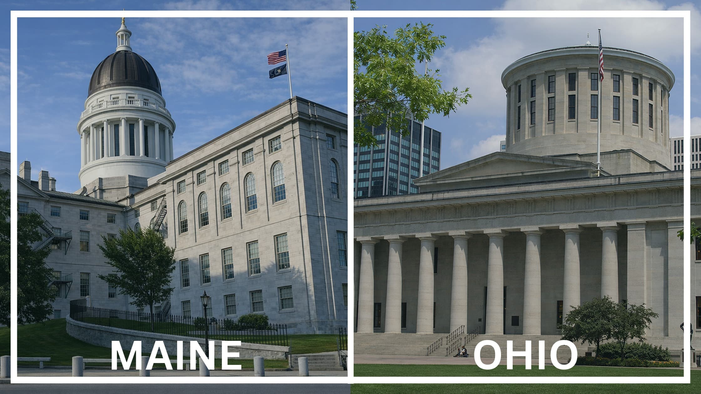 Comparing the state capitol buildings between Maine and Ohio.