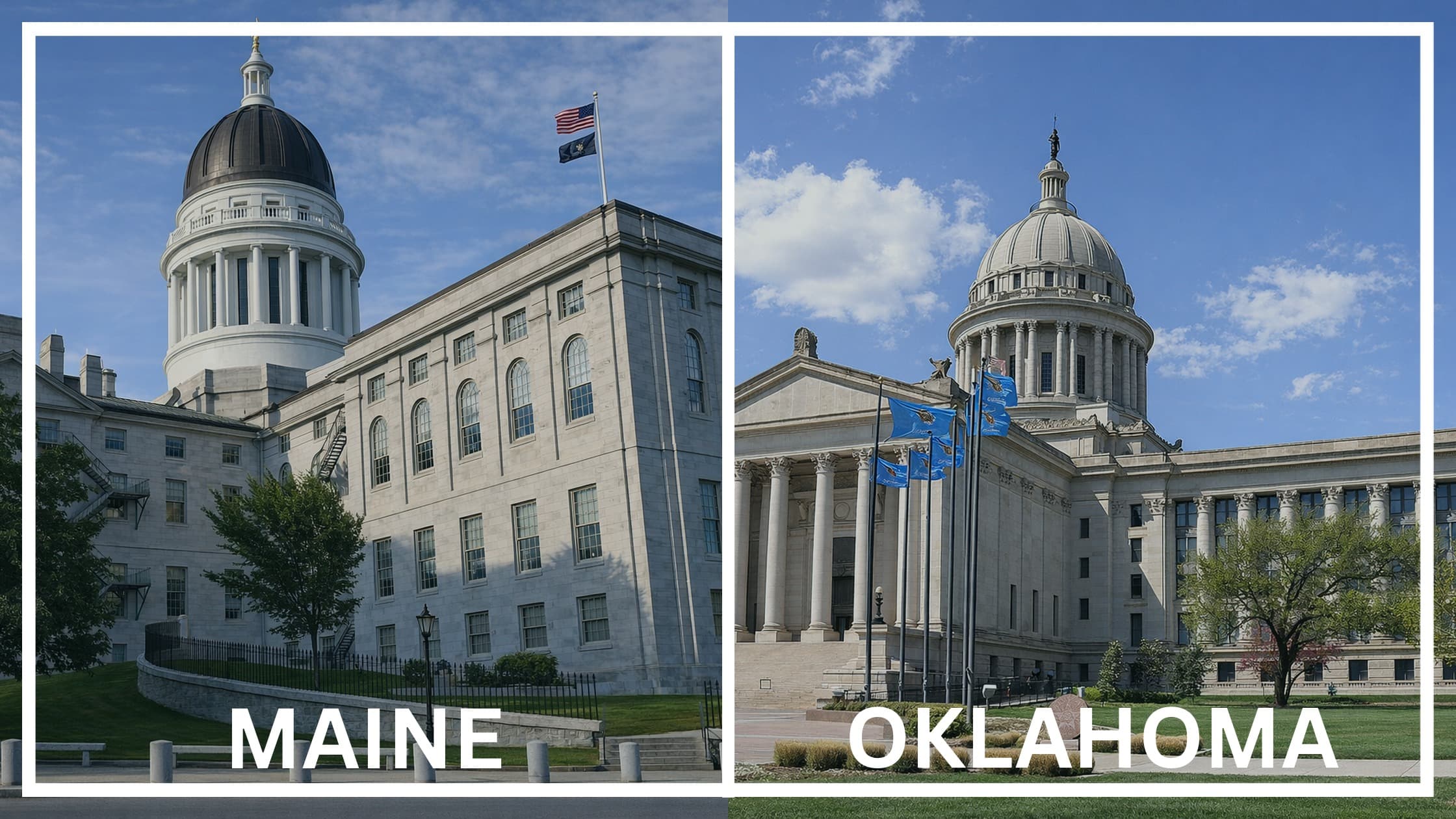 Comparing the state capitol buildings between Maine and Oklahoma.