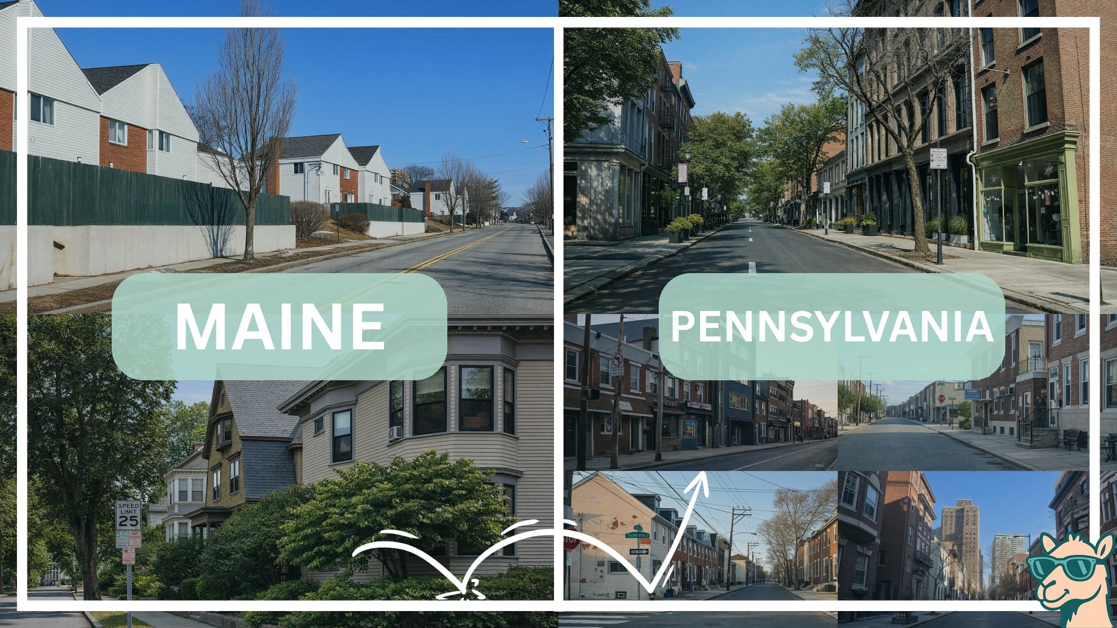 comparison of housing options and types between neighborhoods in Maine and Pennsylvania