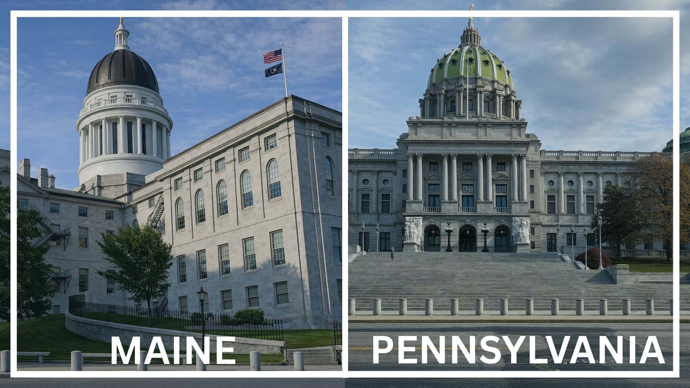 Comparing the state capitol buildings between Maine and Pennsylvania.