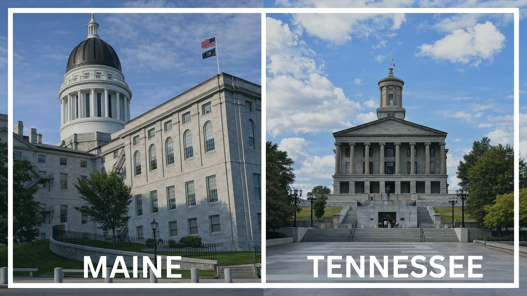 Comparing the state capitol buildings between Maine and Tennessee.