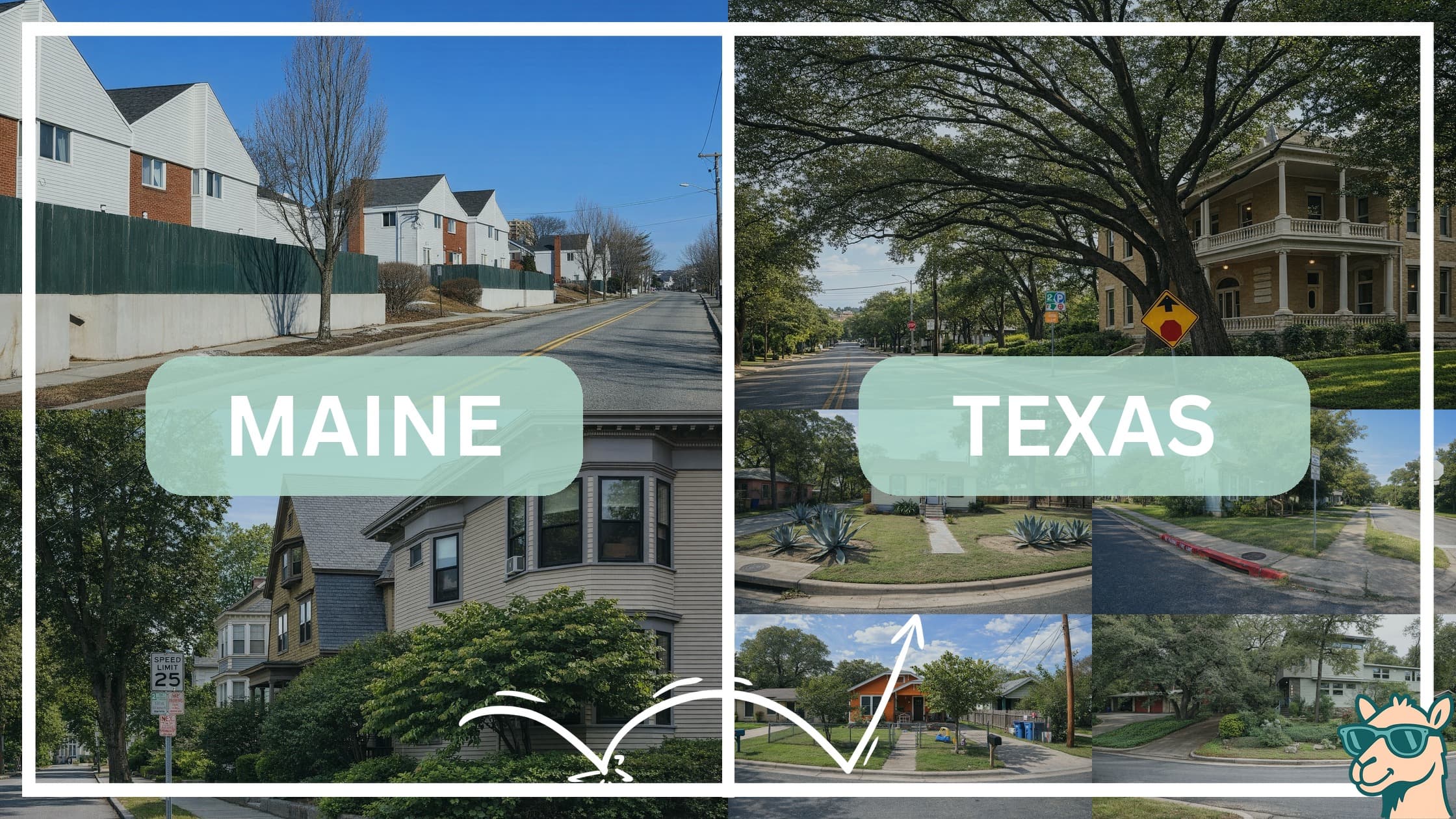 comparison of housing options and types between neighborhoods in Maine and Texas