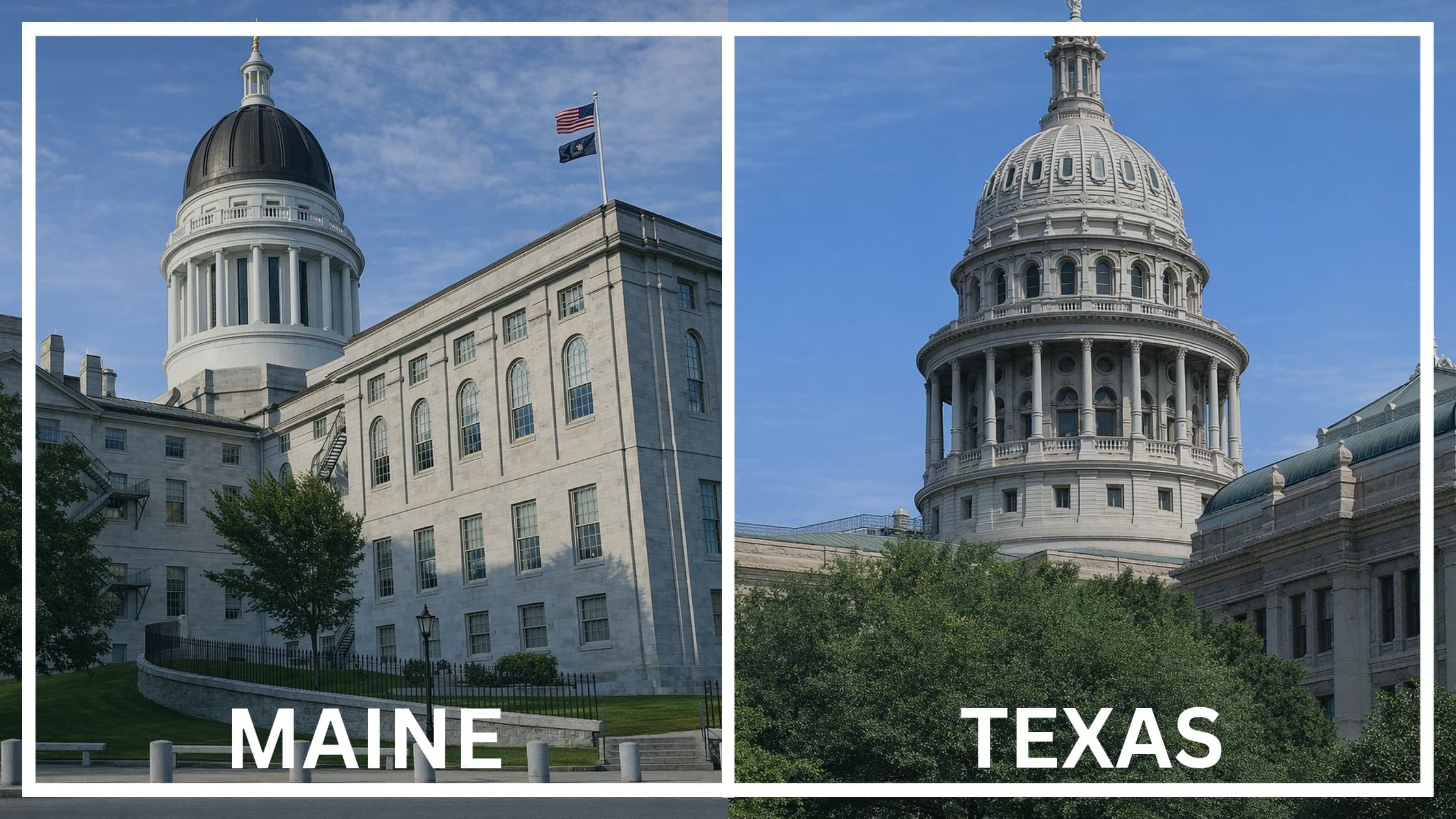 Comparing the state capitol buildings between Maine and Texas.