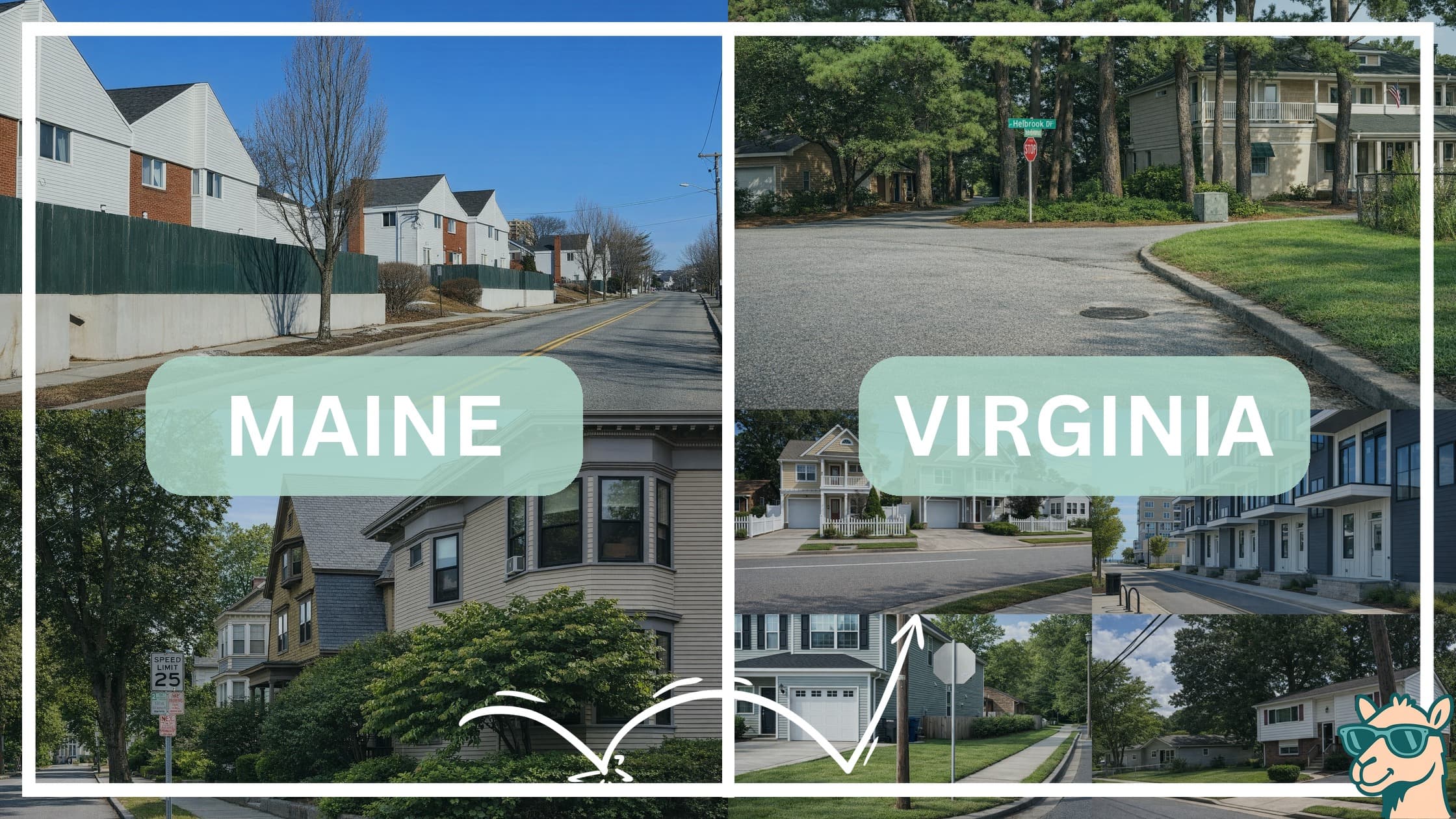 comparison of housing options and types between neighborhoods in Maine and Virginia