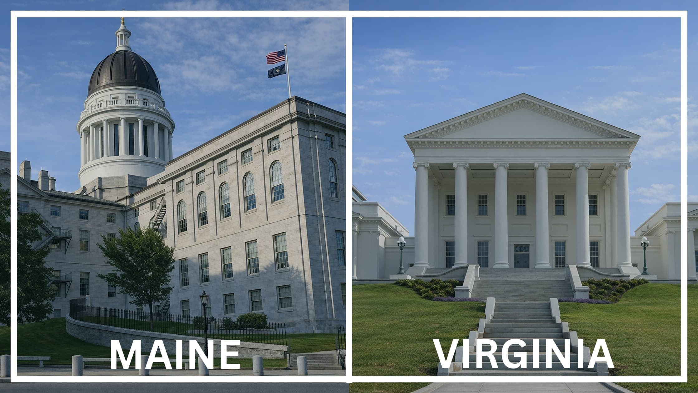 Comparing the state capitol buildings between Maine and Virginia.