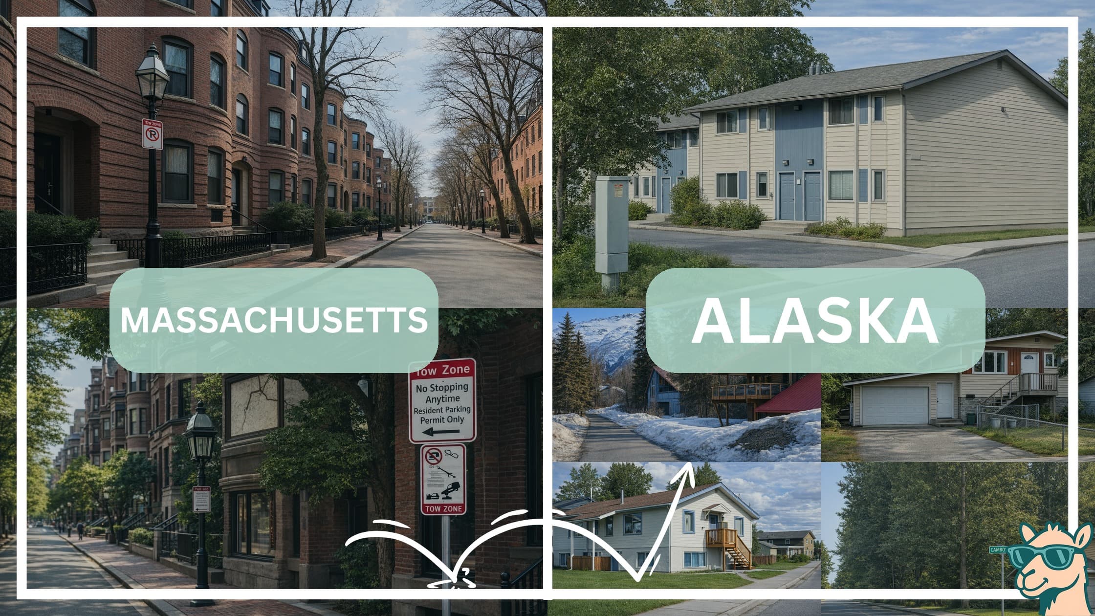 comparison of housing options and types between neighborhoods in Massachusetts and Alaska