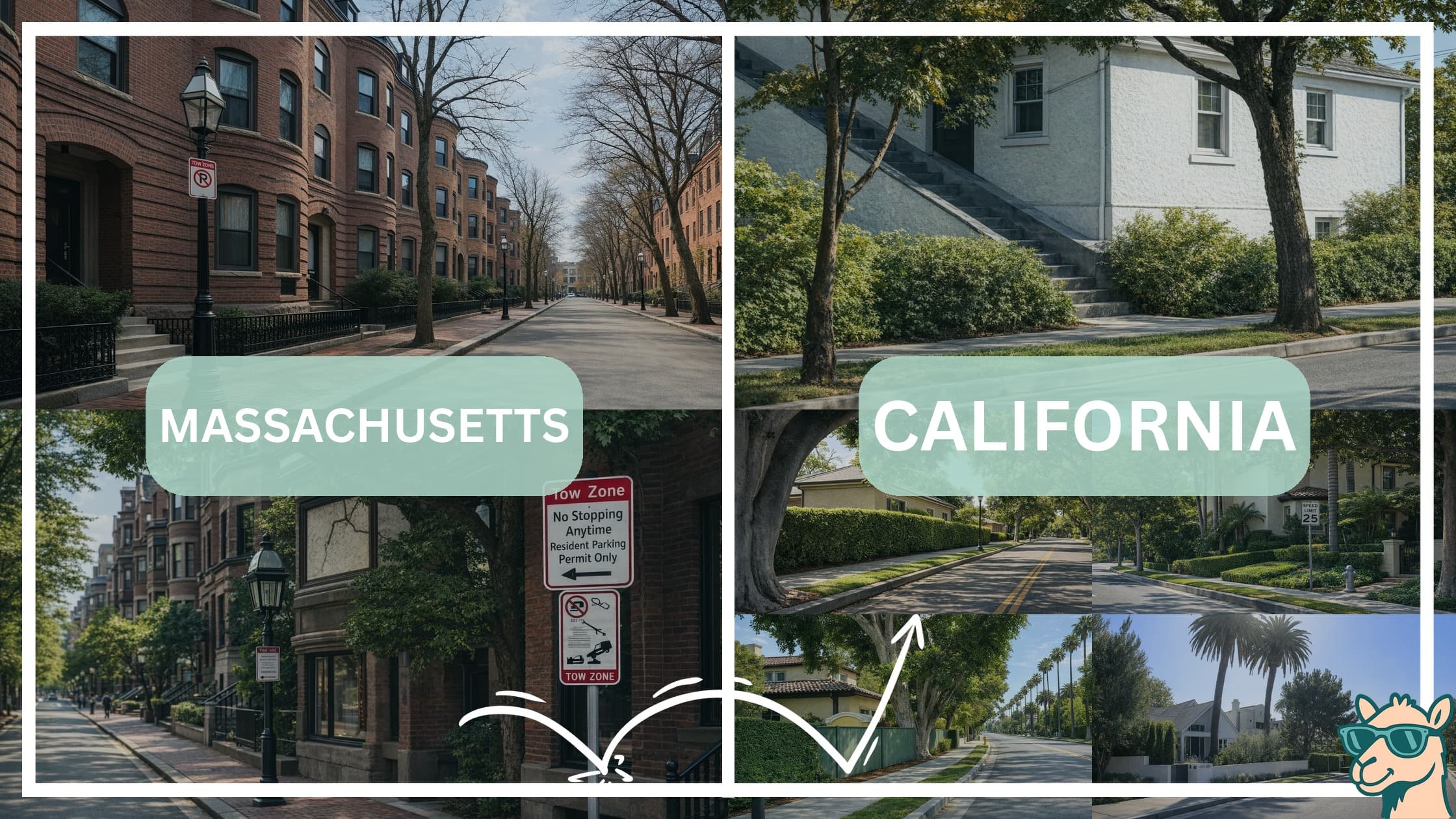 comparison of housing options and types between neighborhoods in Massachusetts and California