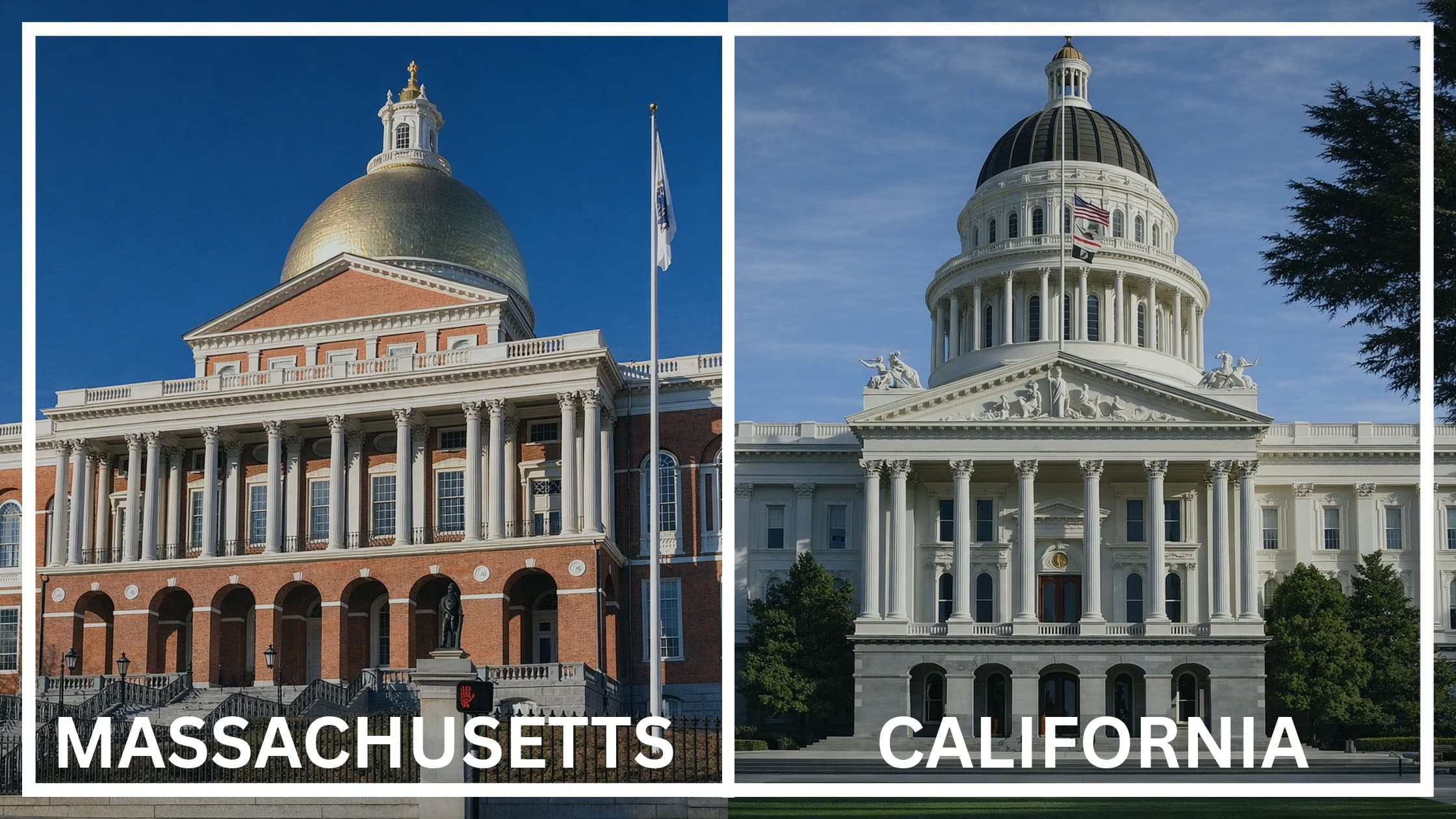 Comparing the state capitol buildings between Massachusetts and California.