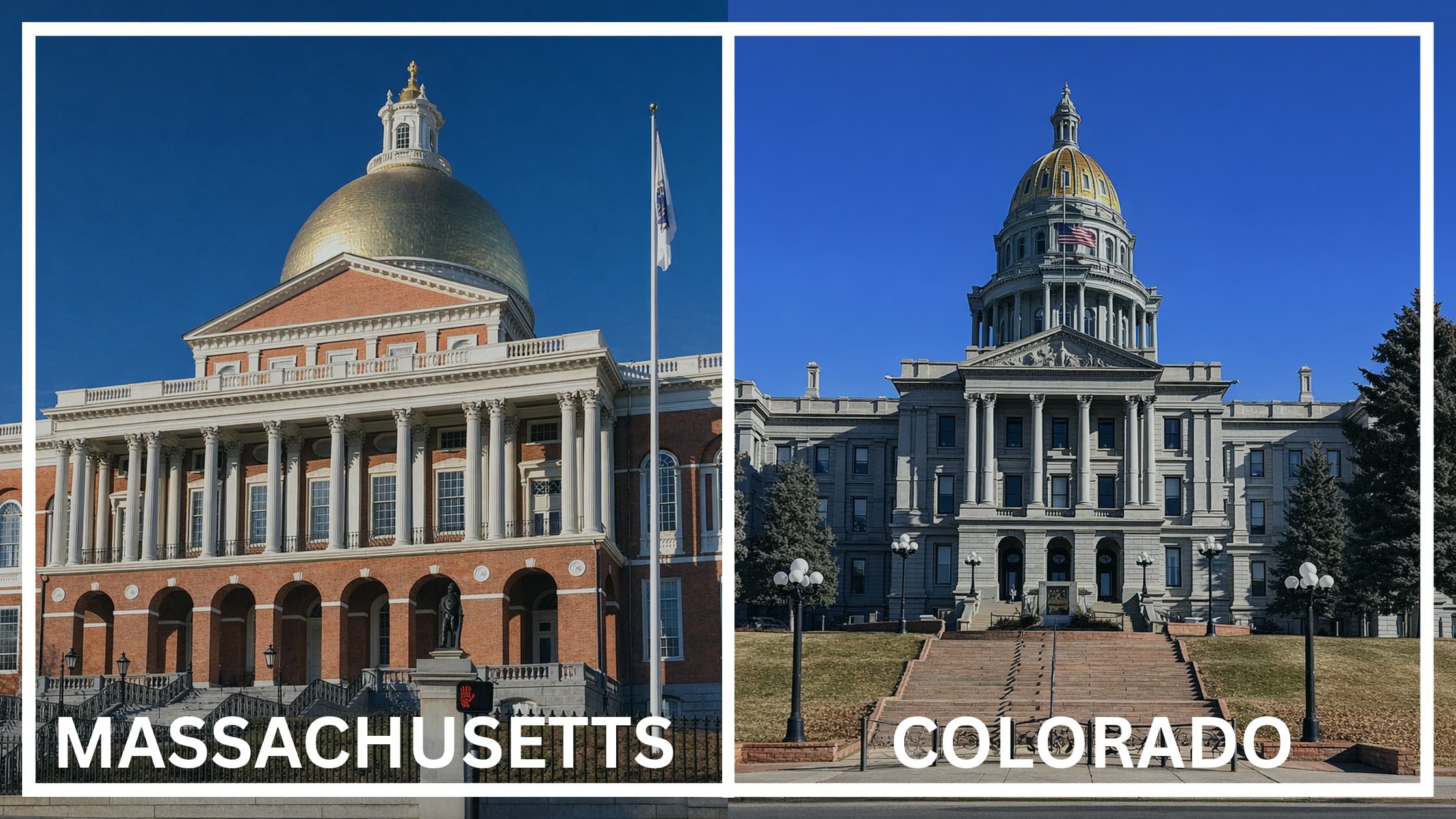 Comparing the state capitol buildings between Massachusetts and Colorado.