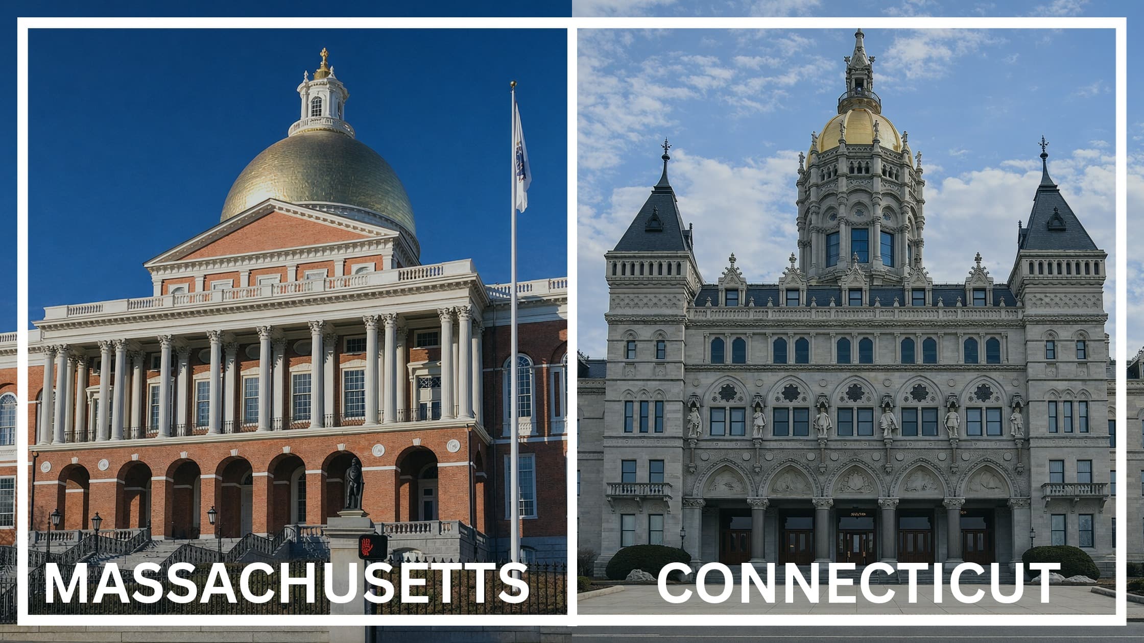 Comparing the state capitol buildings between Massachusetts and Connecticut.
