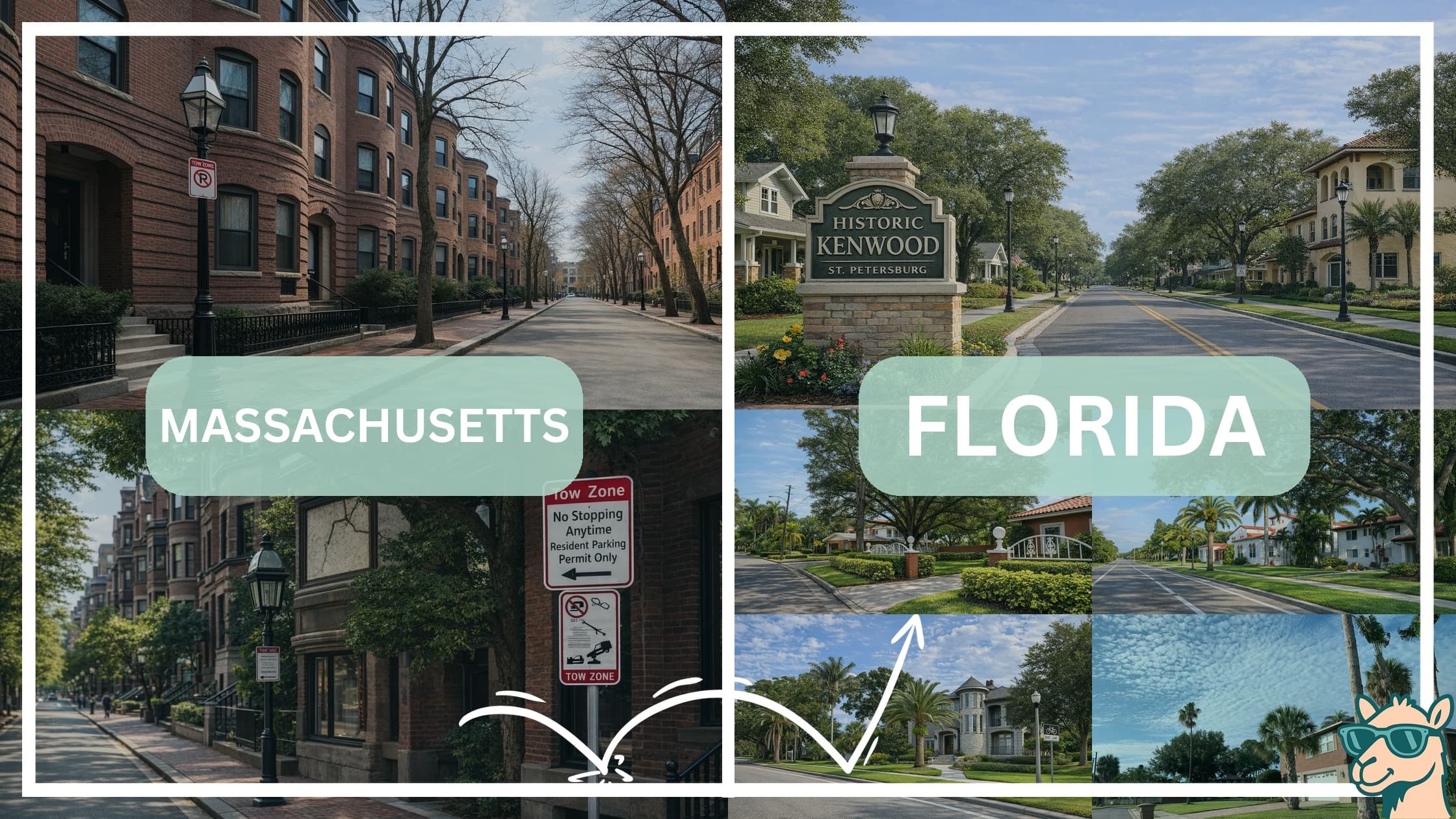 comparison of housing options and types between neighborhoods in Massachusetts and Florida