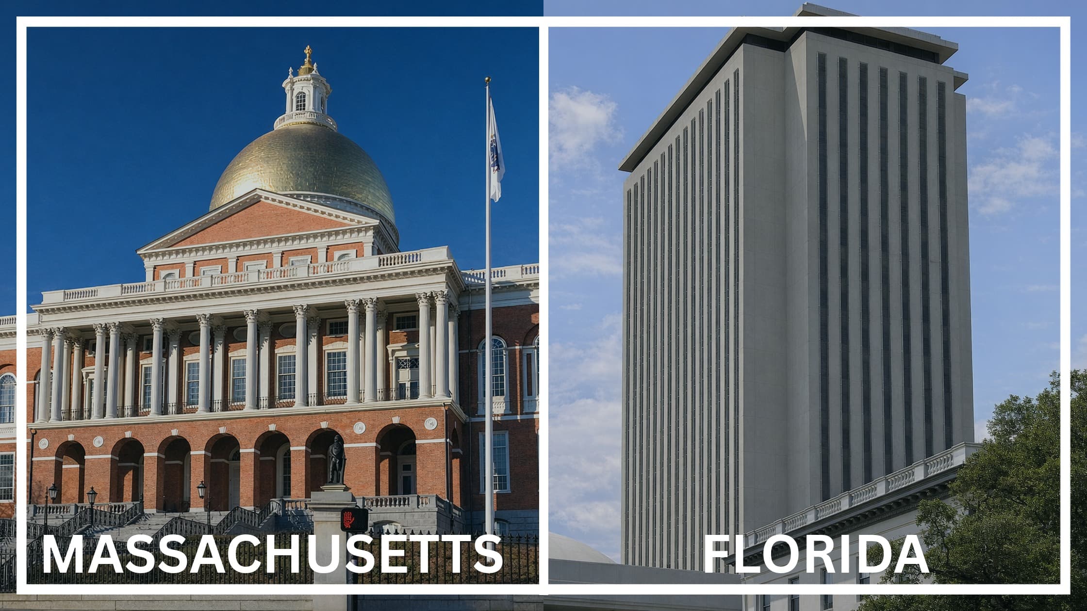 Comparing the state capitol buildings between Massachusetts and Florida.