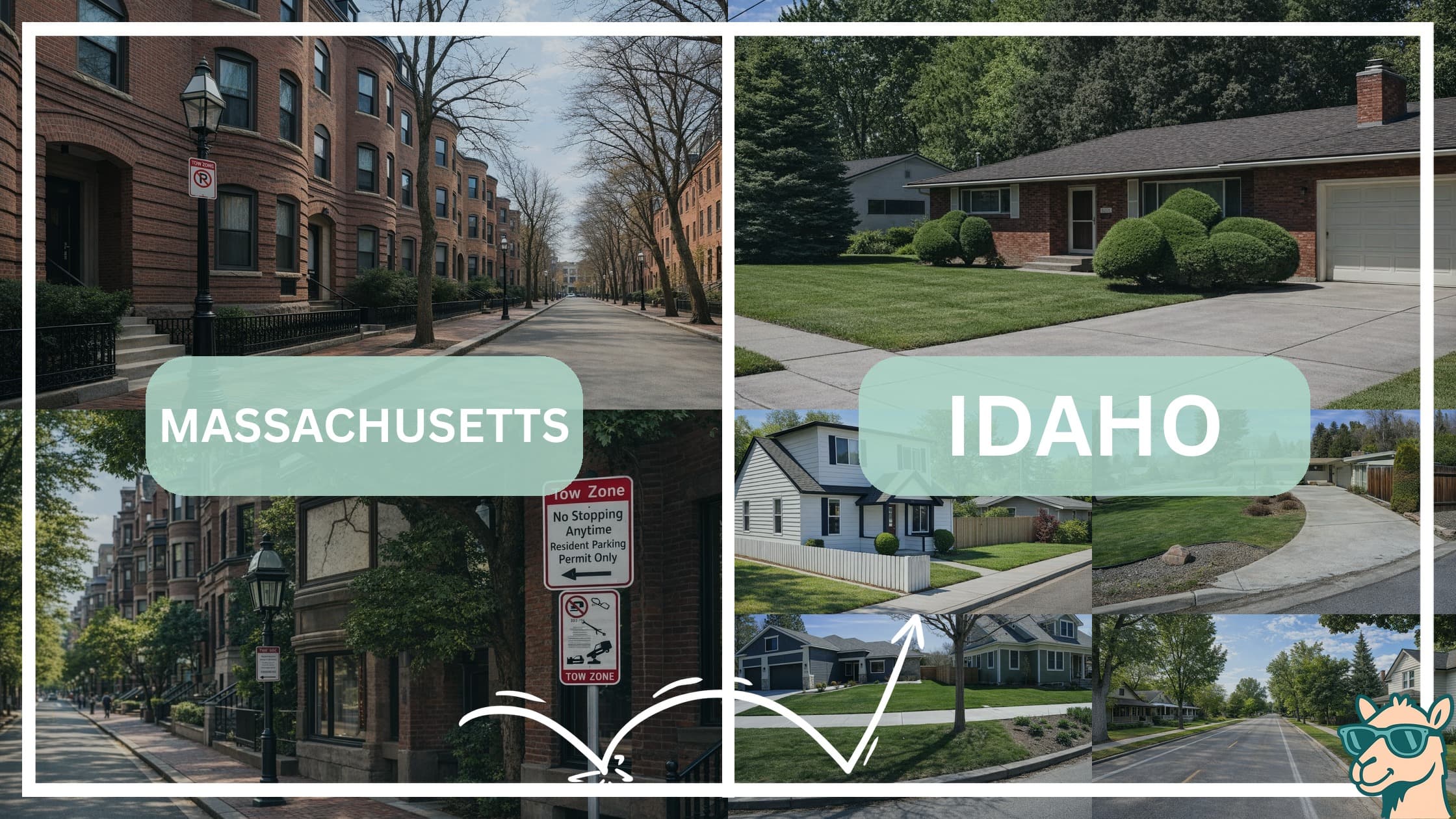 comparison of housing options and types between neighborhoods in Massachusetts and Idaho