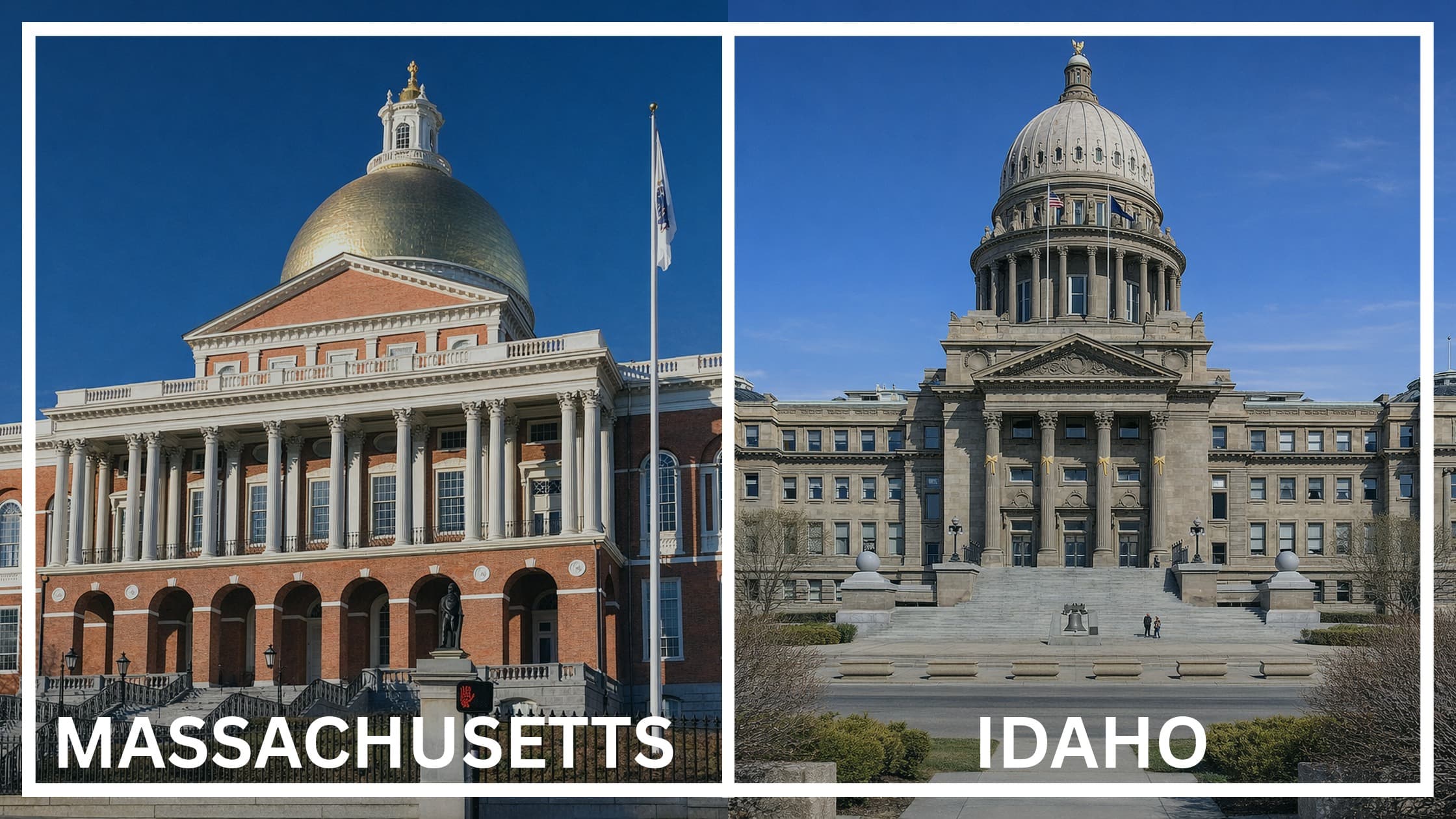Comparing the state capitol buildings between Massachusetts and Idaho.