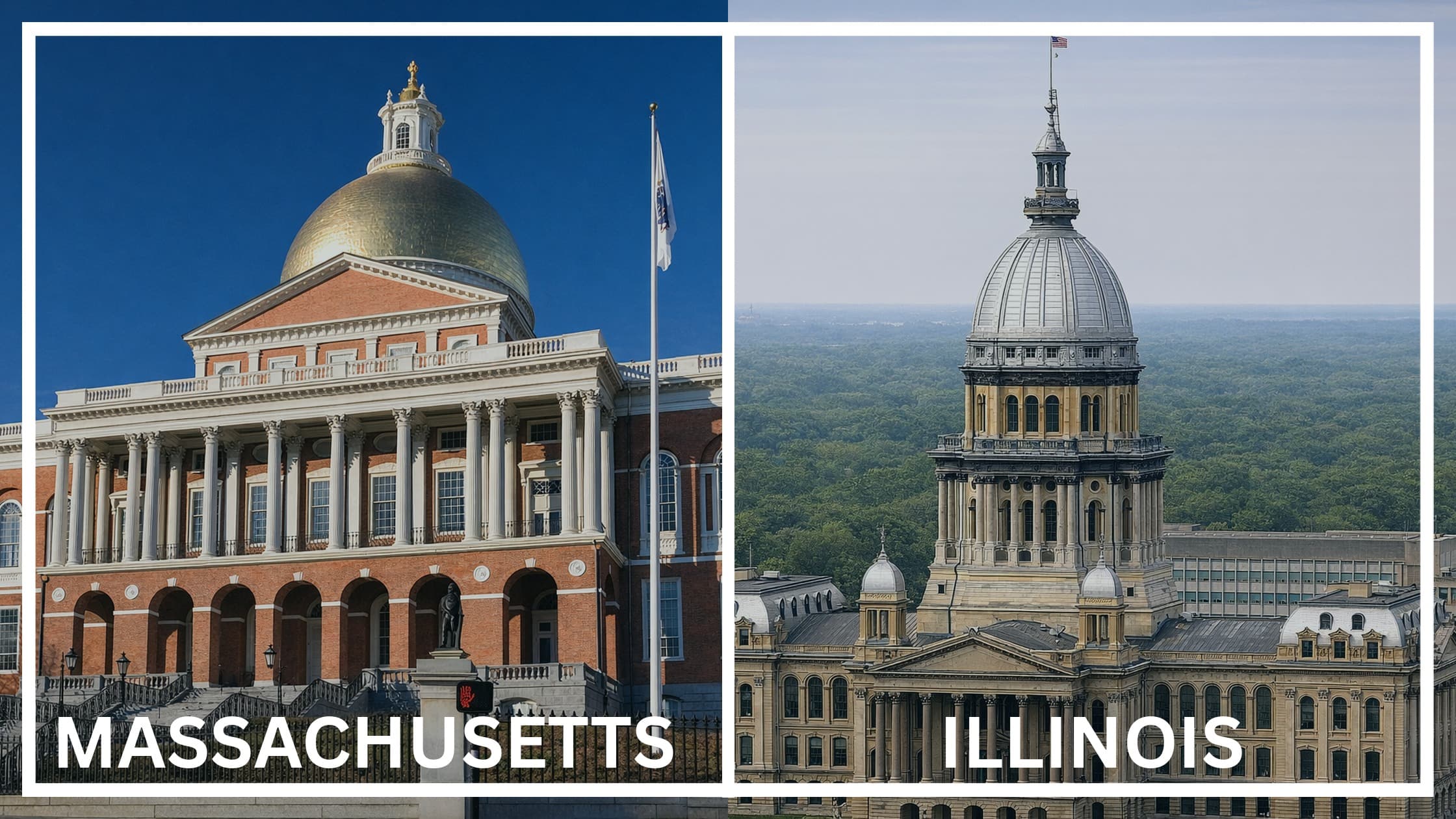 Comparing the state capitol buildings between Massachusetts and Illinois.