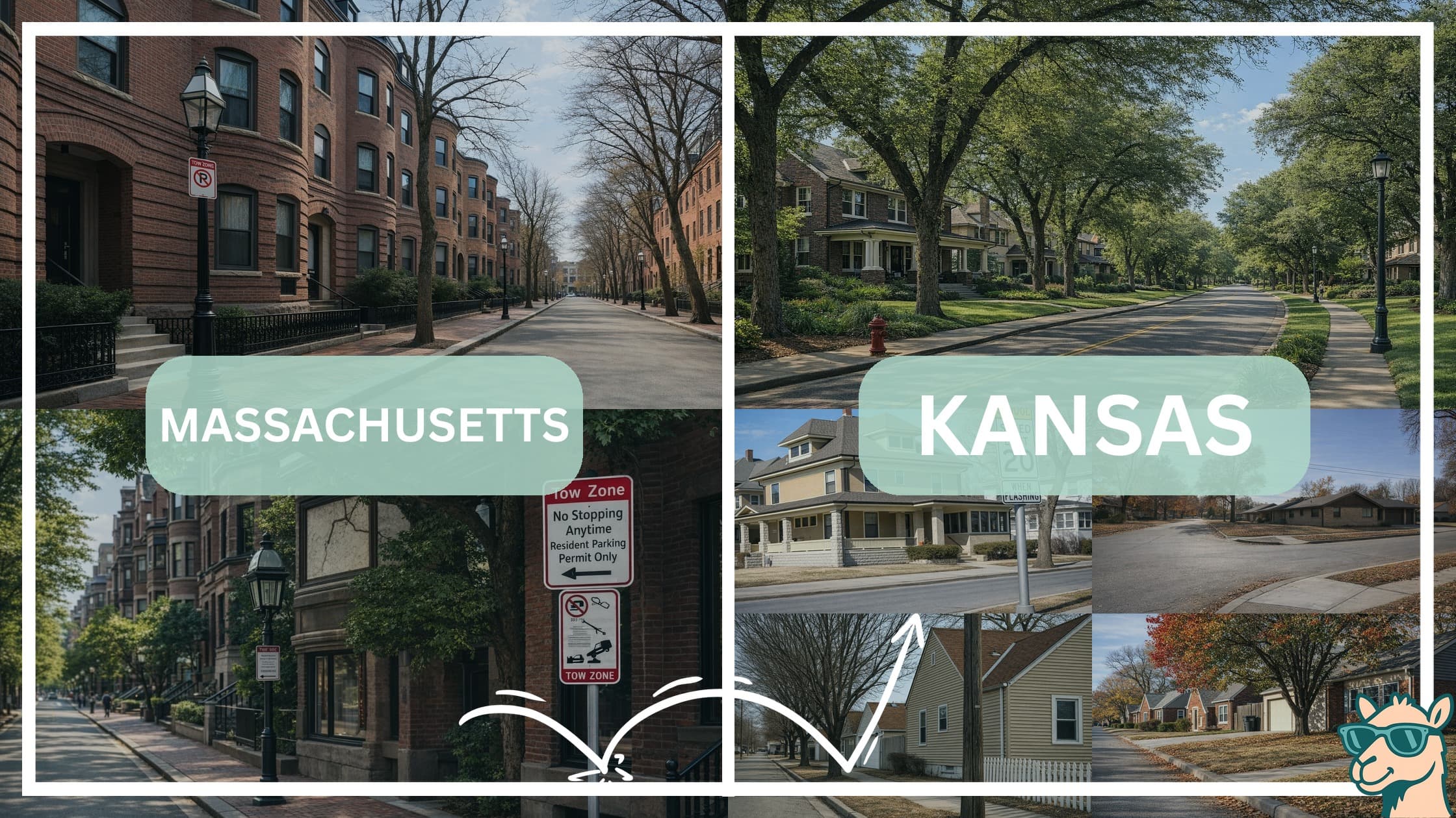 comparison of housing options and types between neighborhoods in Massachusetts and Kansas