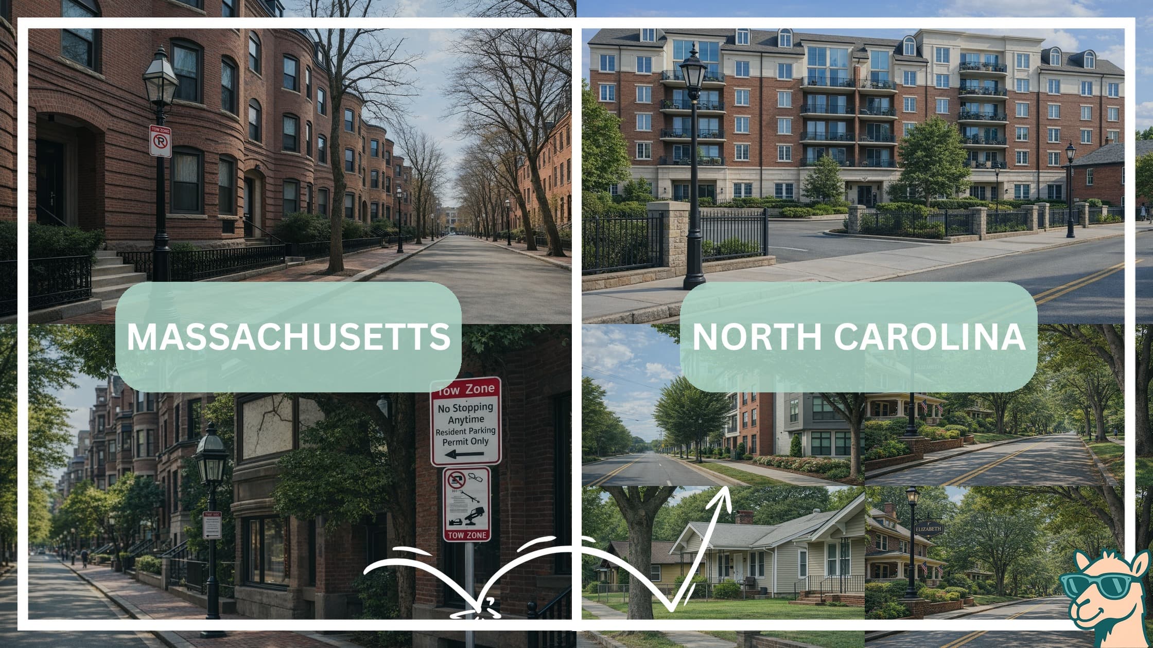 comparison of housing options and types between neighborhoods in Massachusetts and North Carolina
