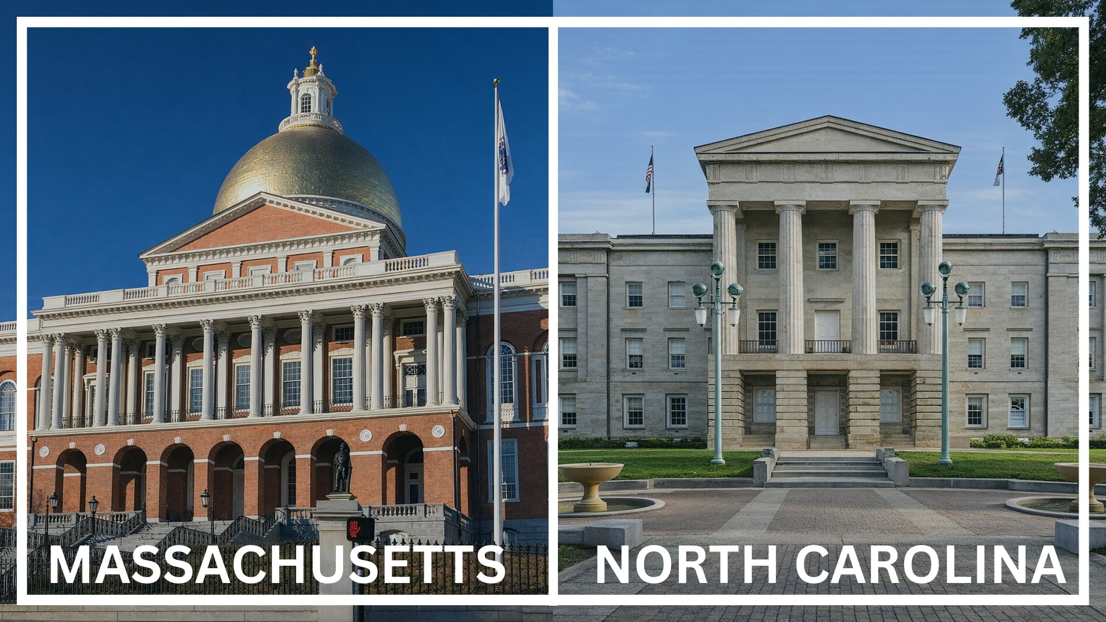 Comparing the state capitol buildings between Massachusetts and North Carolina.