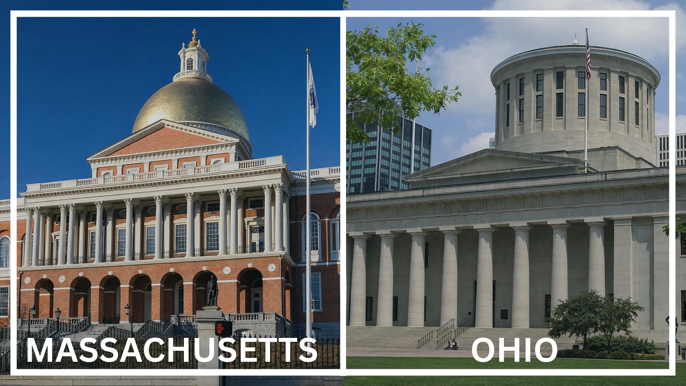 Comparing the state capitol buildings between Massachusetts and Ohio.